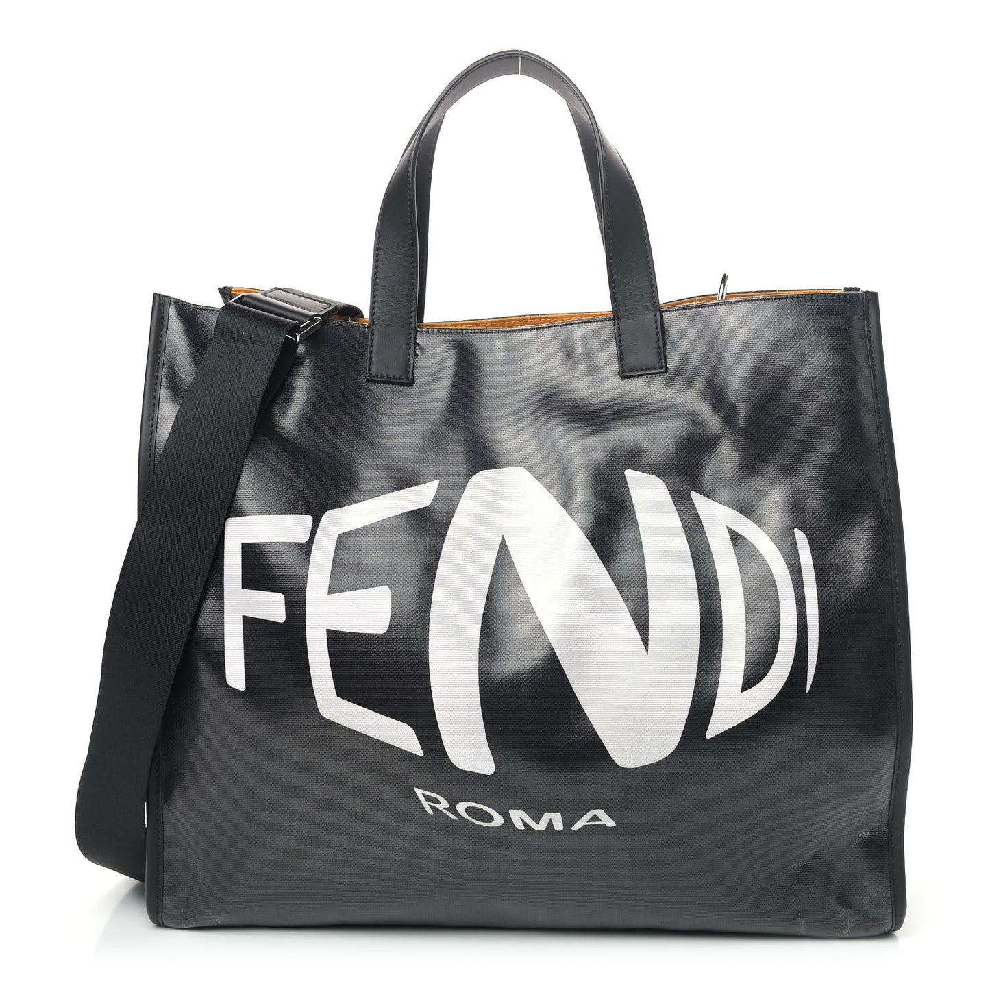 X SARAH COLEMAN Coated Canvas FF Fish Eye Logo Shopping Tote Black White