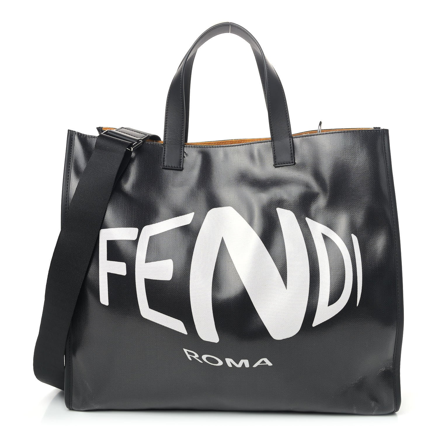 Fendi X SARAH COLEMAN Coated Canvas FF Fish Eye Logo Shopping Tote Black White 1 of 12