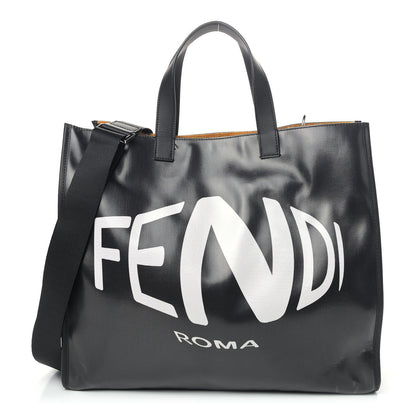Fendi X SARAH COLEMAN Coated Canvas FF Fish Eye Logo Shopping Tote Black White 1 of 12