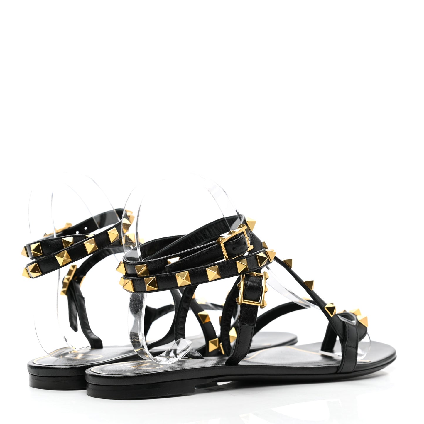 Nappa Rockstud Flair Ankle Wrap Flat Sandals 39 Black