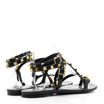 Valentino Garavani Nappa Rockstud Flair Ankle Wrap Flat Sandals 39 Black 4 of 7