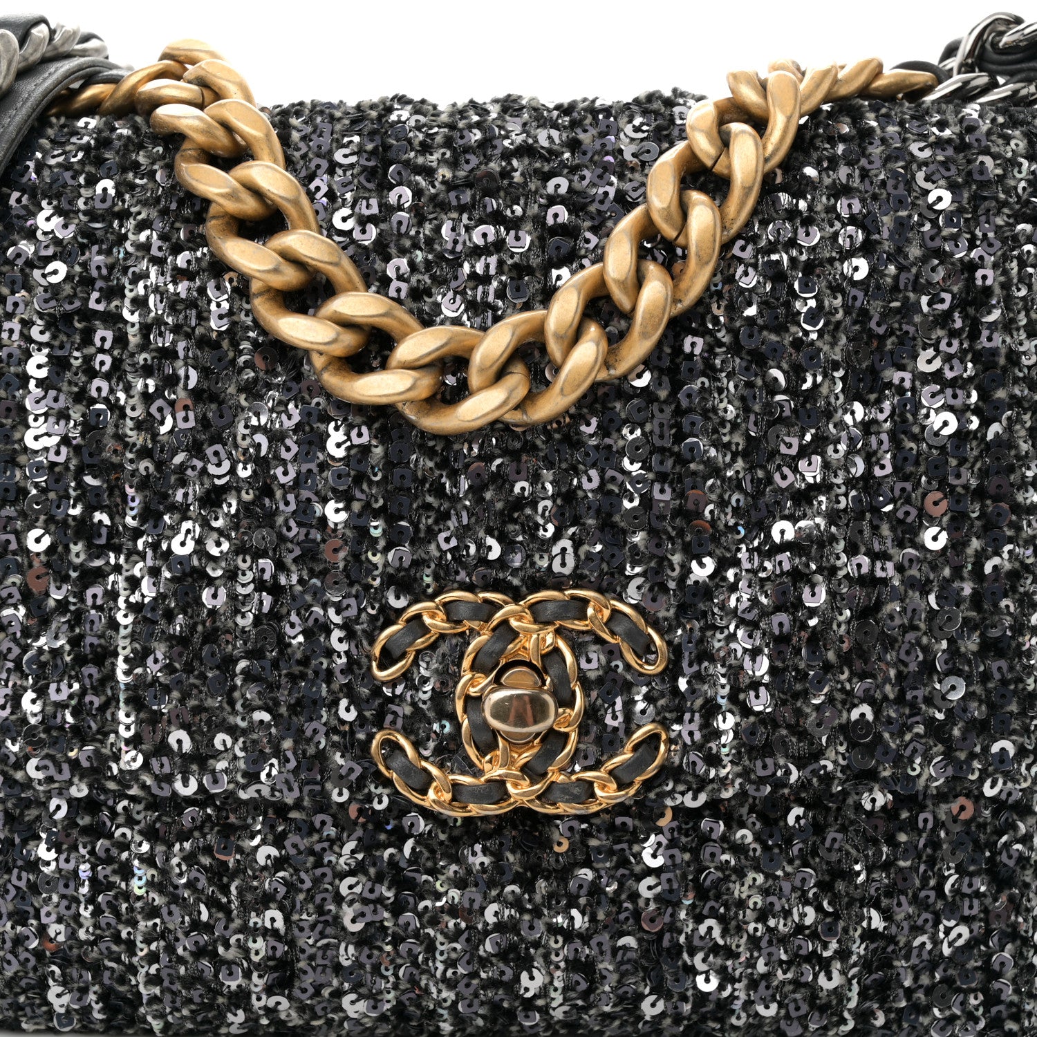 Chanel Tweed Sequin Quilted Medium Chanel 19 Flap Black Multicolor