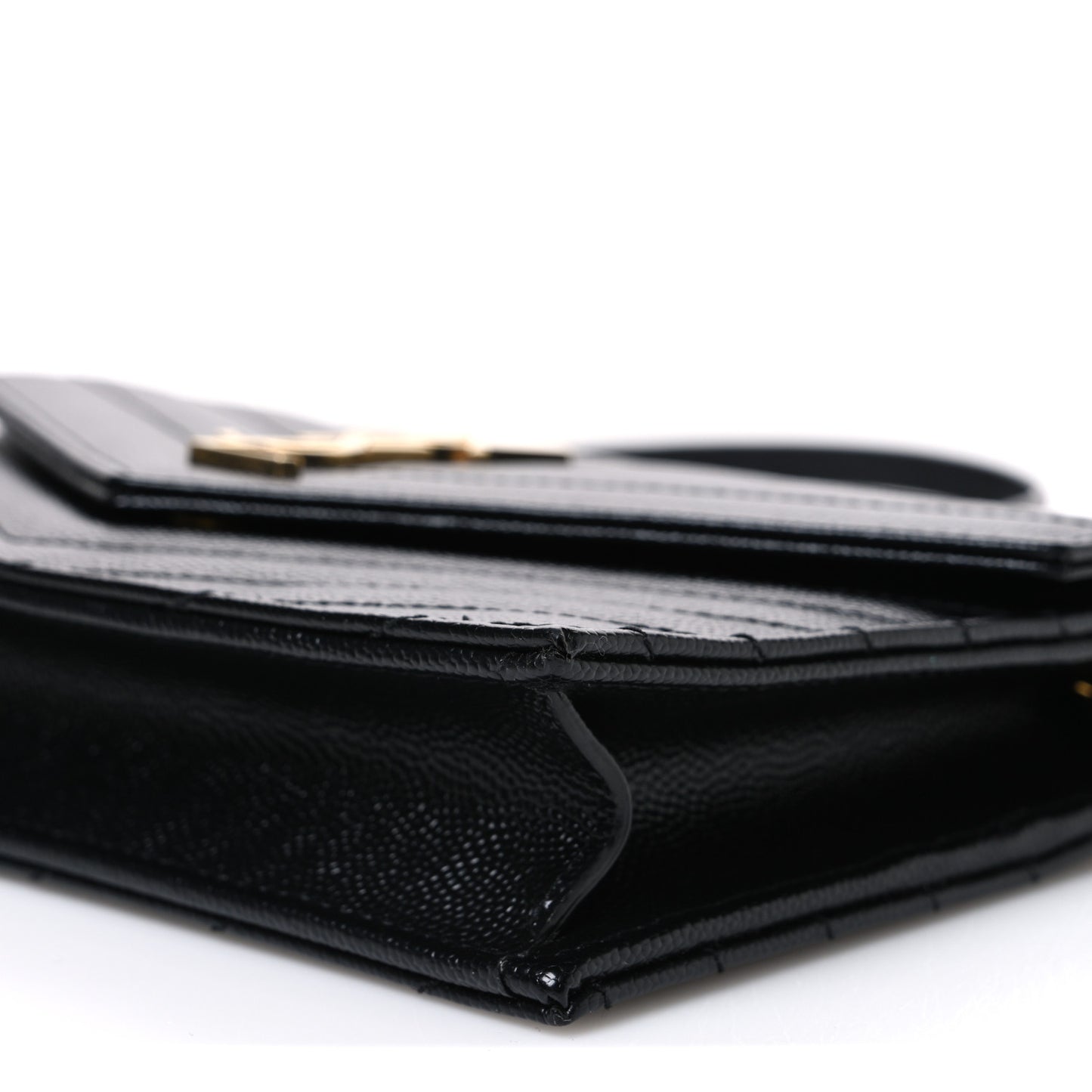 Grain De Poudre Matelasse Chevron Monogram Envelope Chain Wallet Black