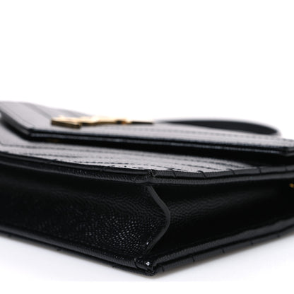 Saint Laurent Grain De Poudre Matelasse Chevron Monogram Envelope Chain Wallet Black 9 of 9