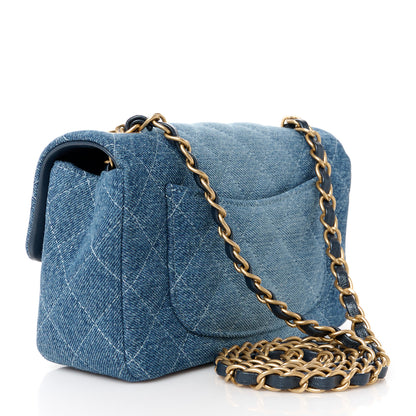 Chanel Washed Denim Quilted Mini Rectangular Flap Blue 3 of 12
