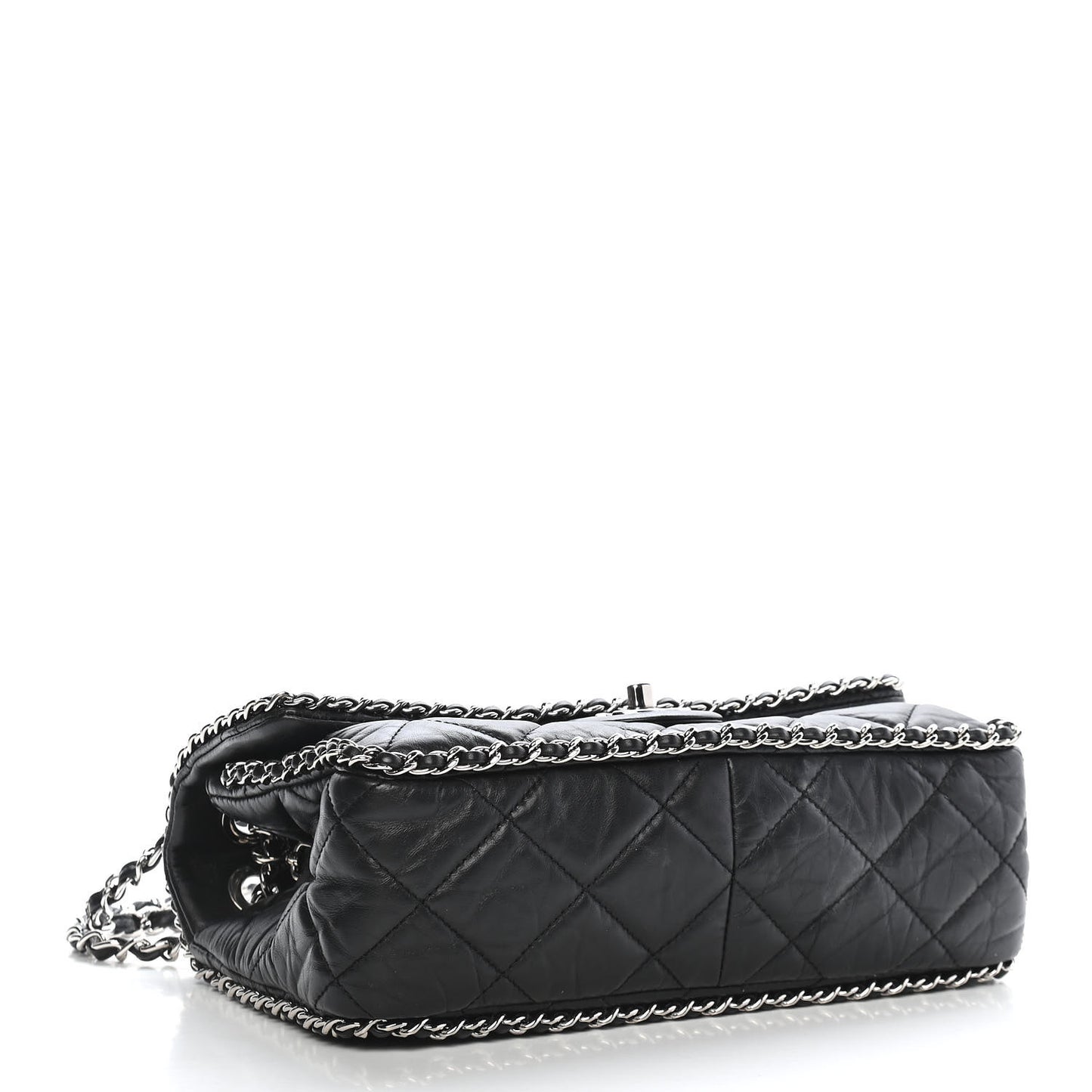 Crumpled Calfskin Medium Chain Flap Black