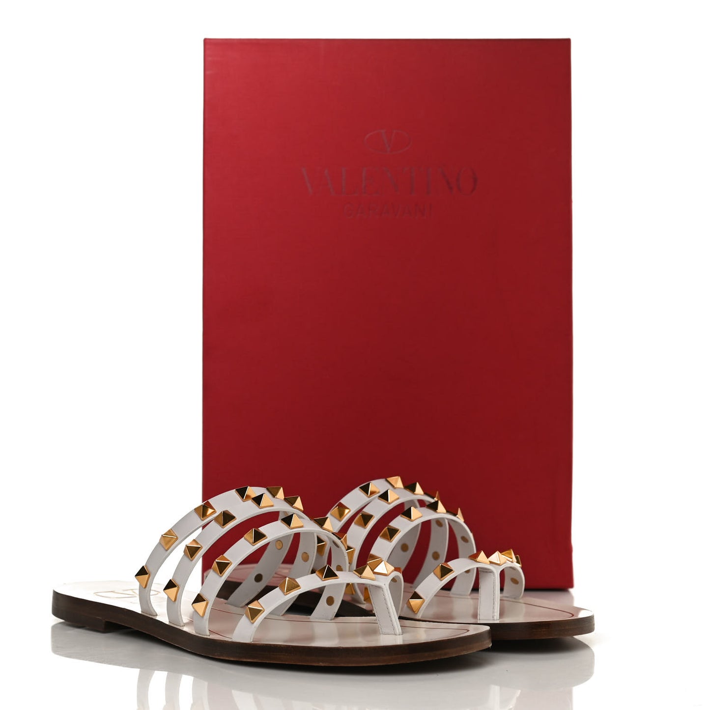 Calfskin Rockstud Flair Caged Flat Slide Sandals 36.5 White