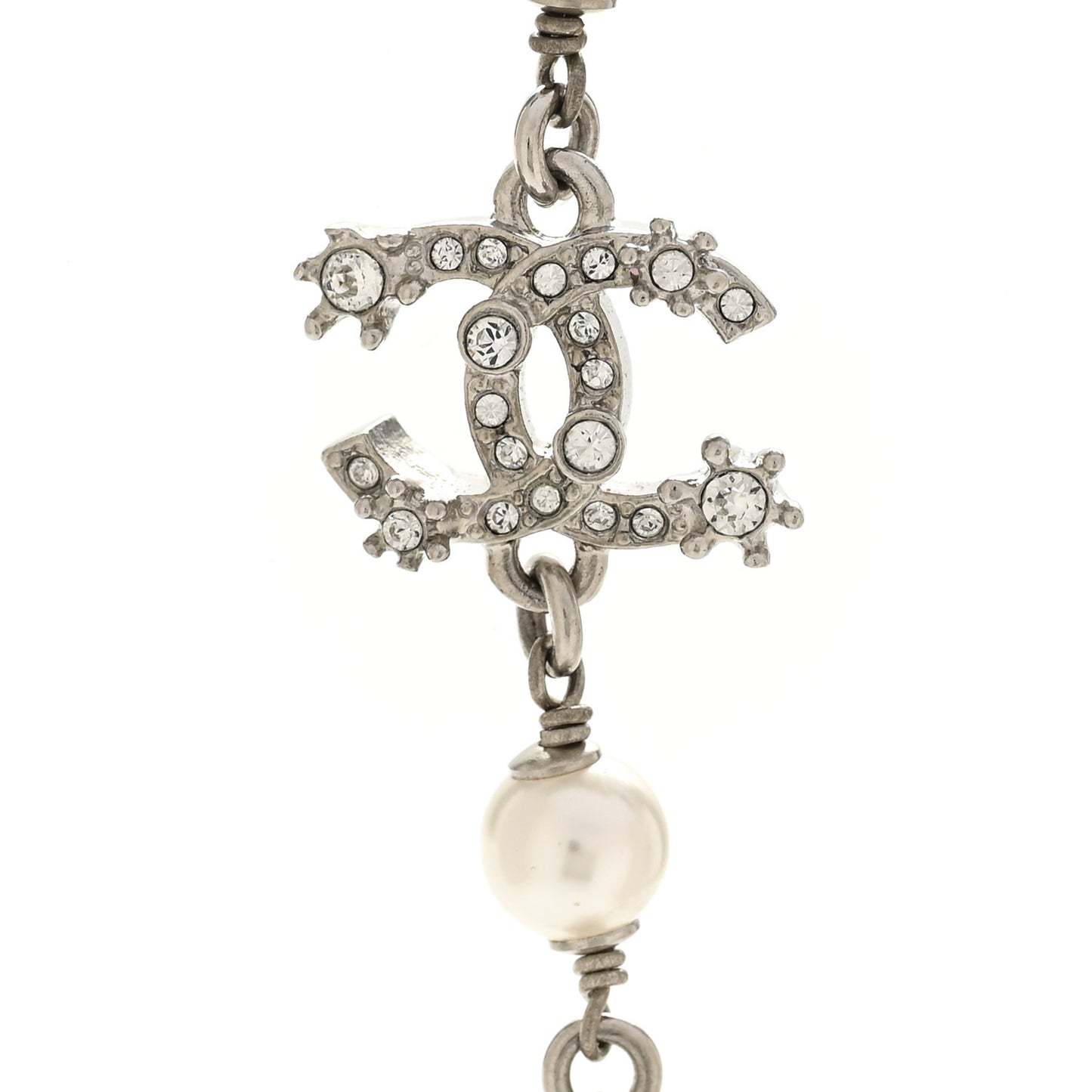 Crystal Pearl Star 5 CC Necklace Silver