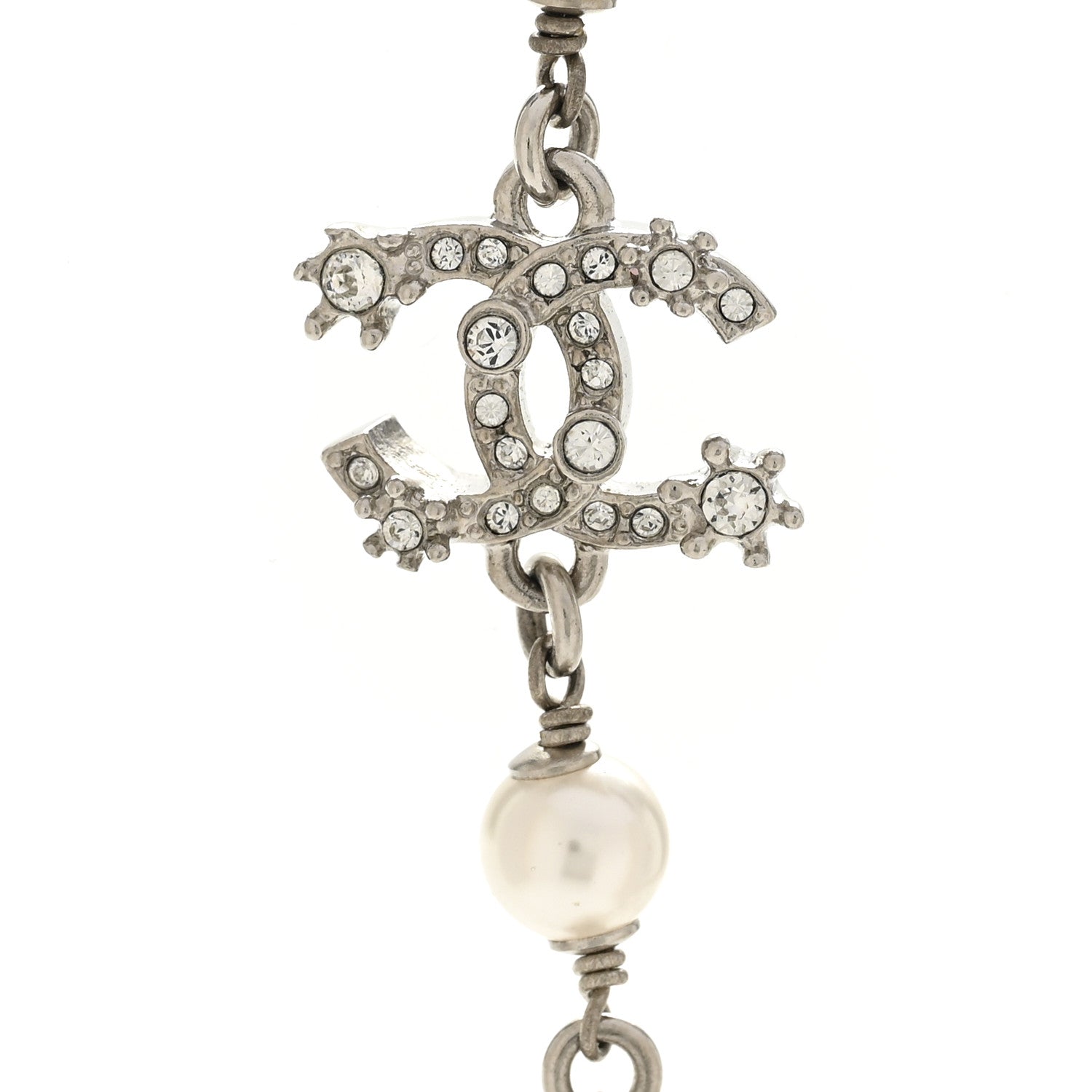 Chanel Crystal Pearl Star 5 CC Necklace Silver 4 of 6