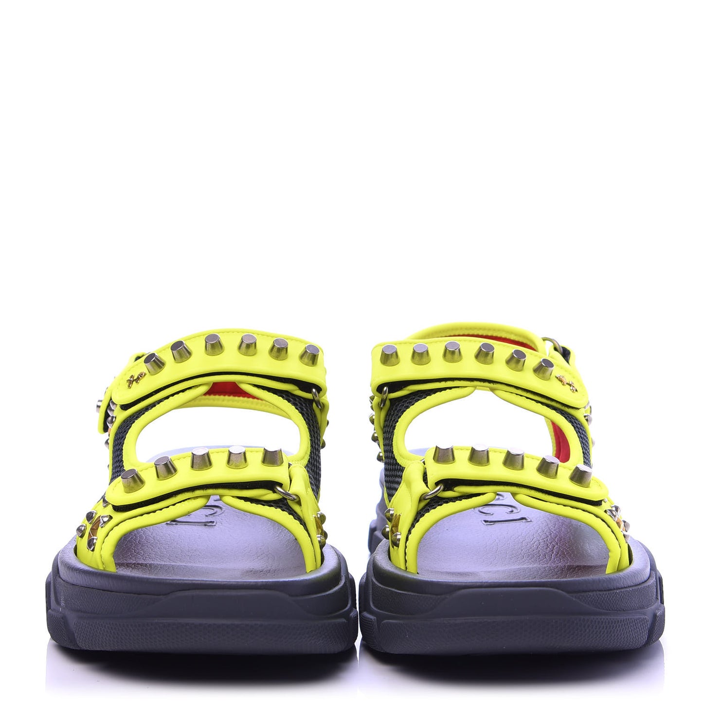 Technical Canvas Calfskin Studded Mens Aguru Sandals 10 Neon Yellow