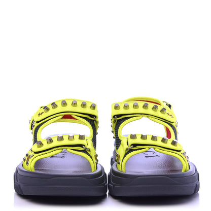 Gucci Technical Canvas Calfskin Studded Mens Aguru Sandals 10 Neon Yellow 2 of 9