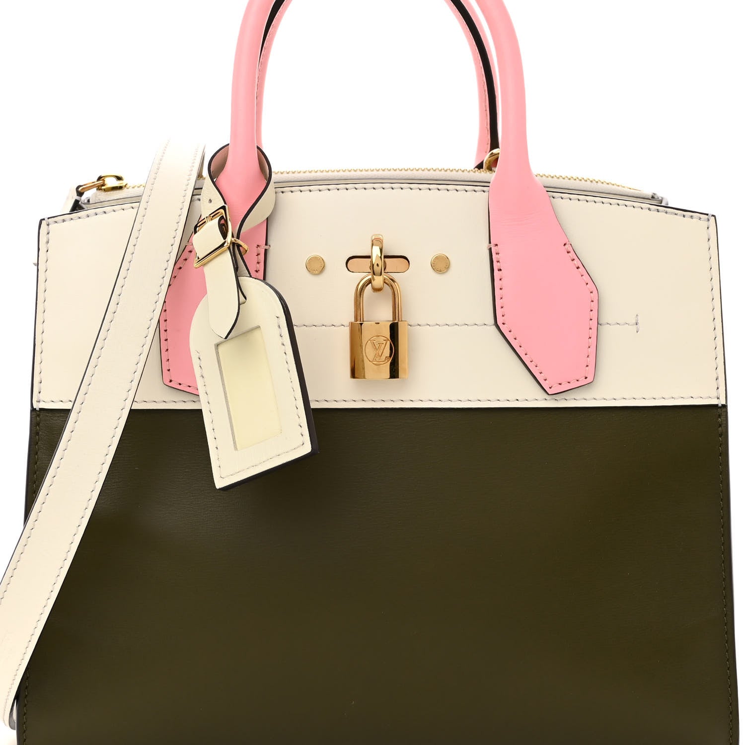 Louis Vuitton Calfskin City Steamer PM Kaki White Magnolia 7 of 11