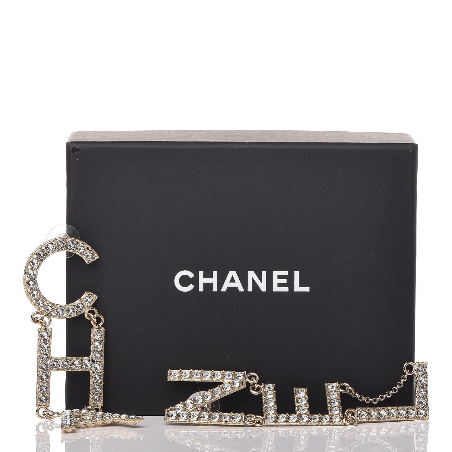 Crystal Cha-Nel Logo Drop Earrings Gold