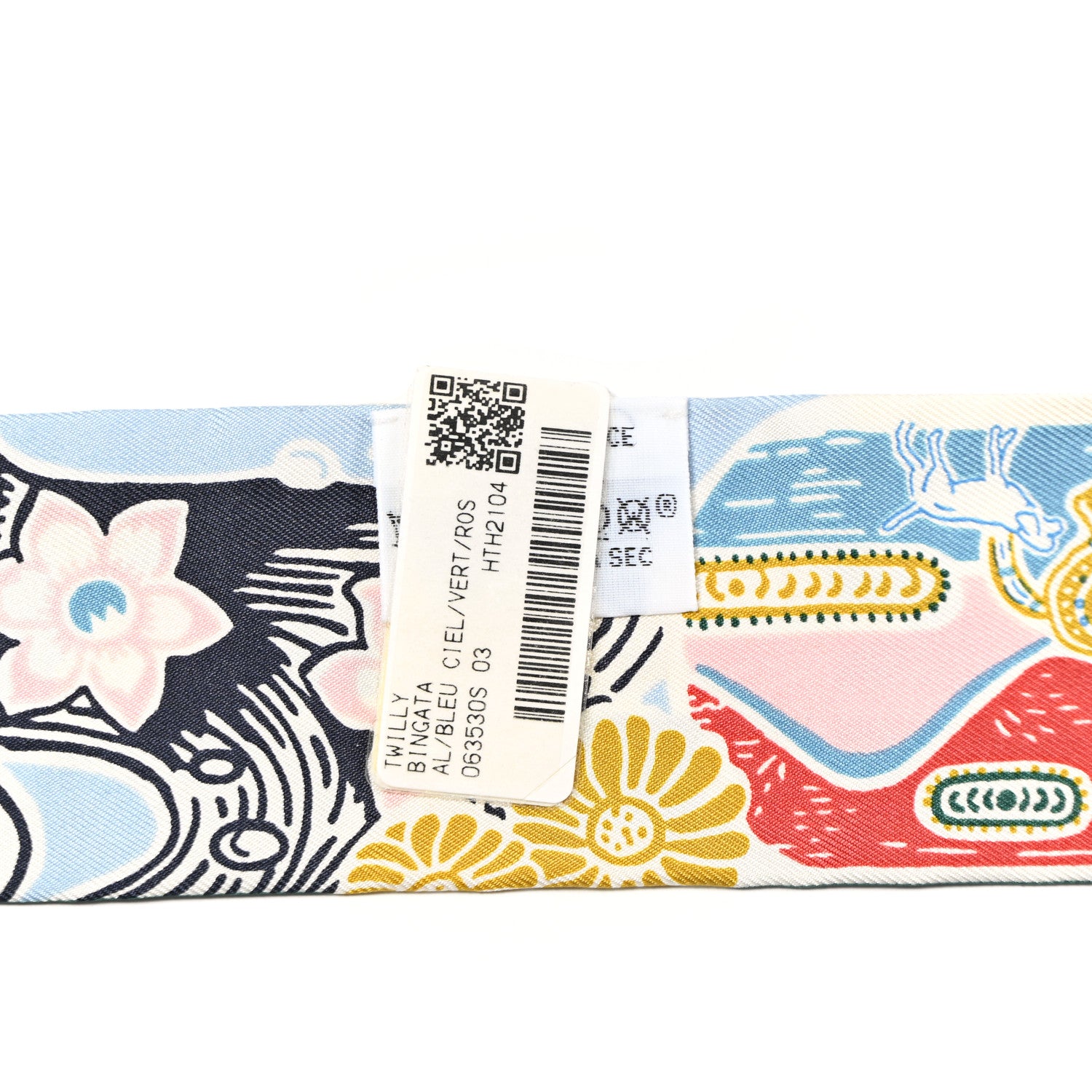 Hermes Silk Bingata Twilly Bleu Ciel Vert Rose 4 of 7