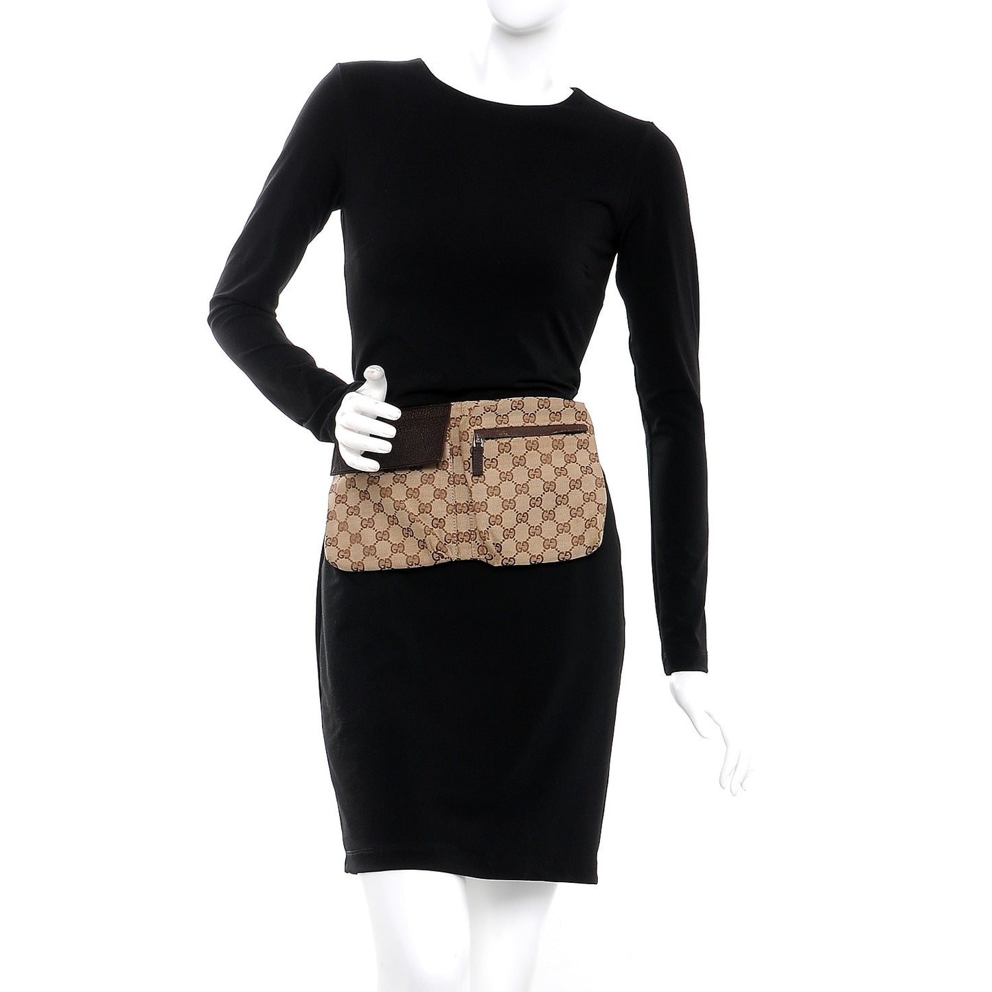 GG Monogram Double Pocket Belt Bag Dark Brown