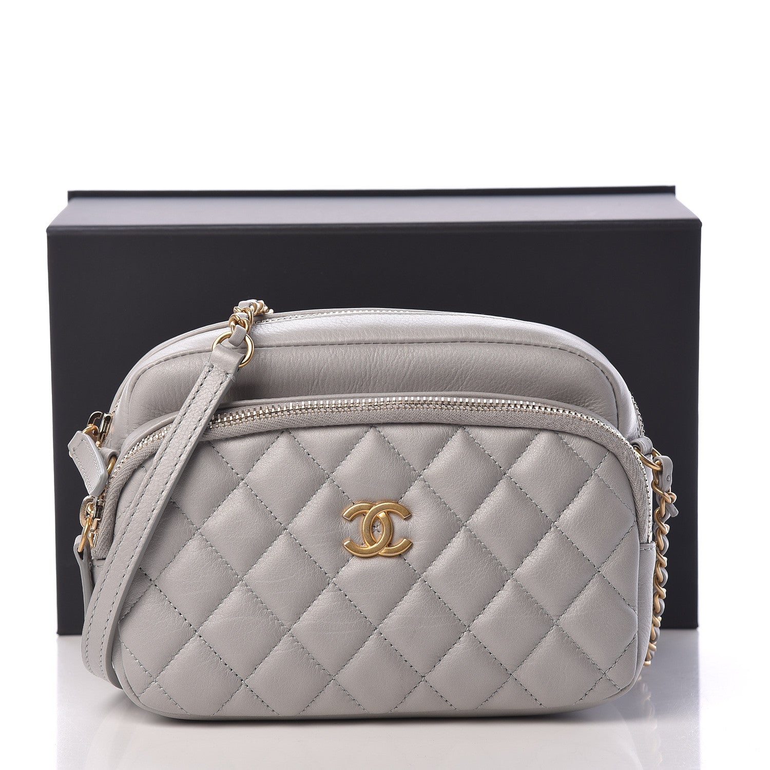 Chanel Iridescent Calfskin Quilted Day Trips Camera Case Light Grey 13 of 13