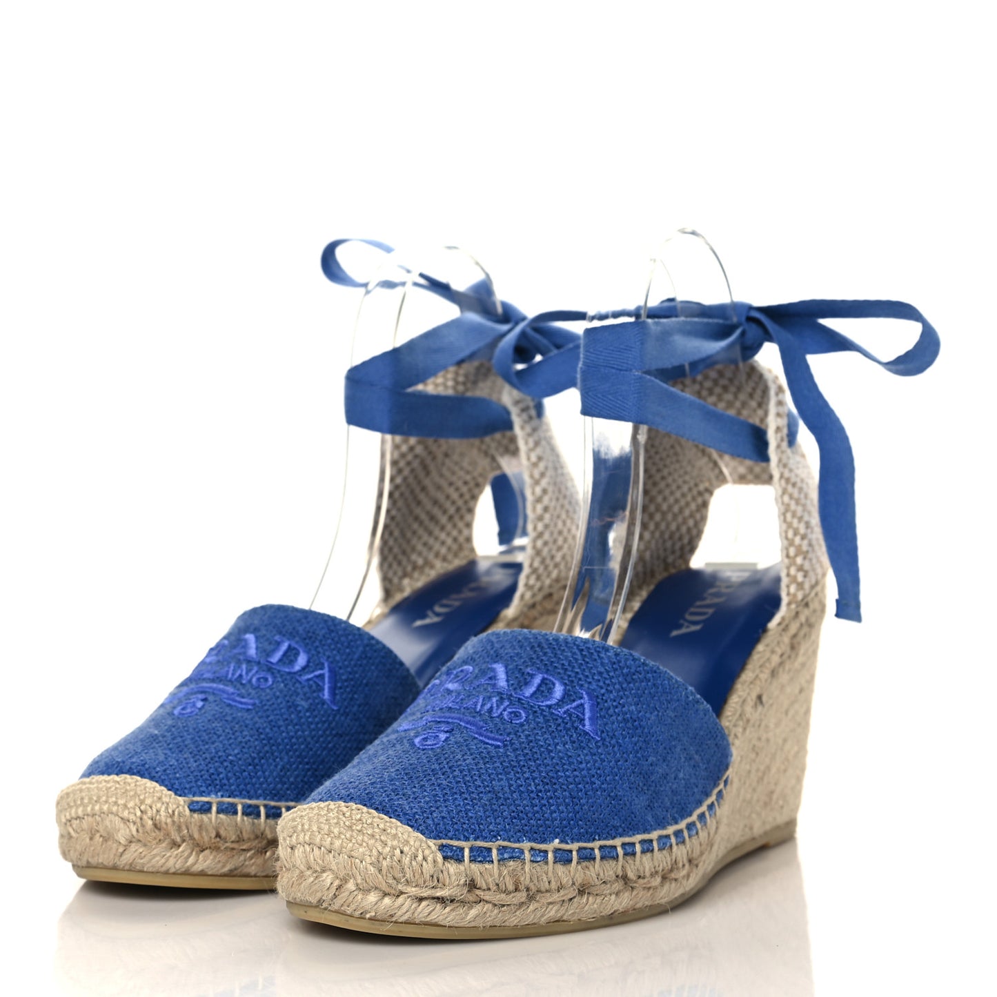 Linen Ankle Wrap Wedge Espadrilles 41 Light Blue