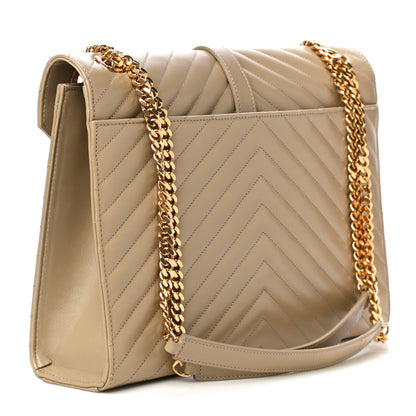 Saint Laurent Lambskin Matelasse Chevron Large Monogram Satchel Beige 3 of 15