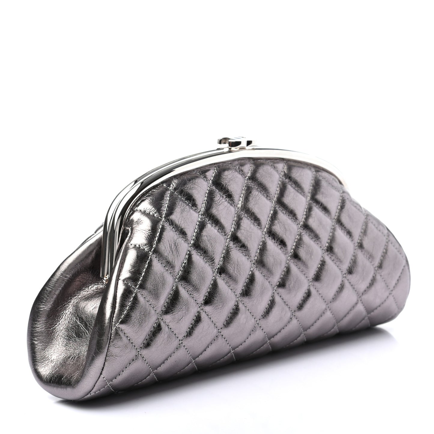 Metallic Aged Calfskin Quilted Timeless Clutch Silver