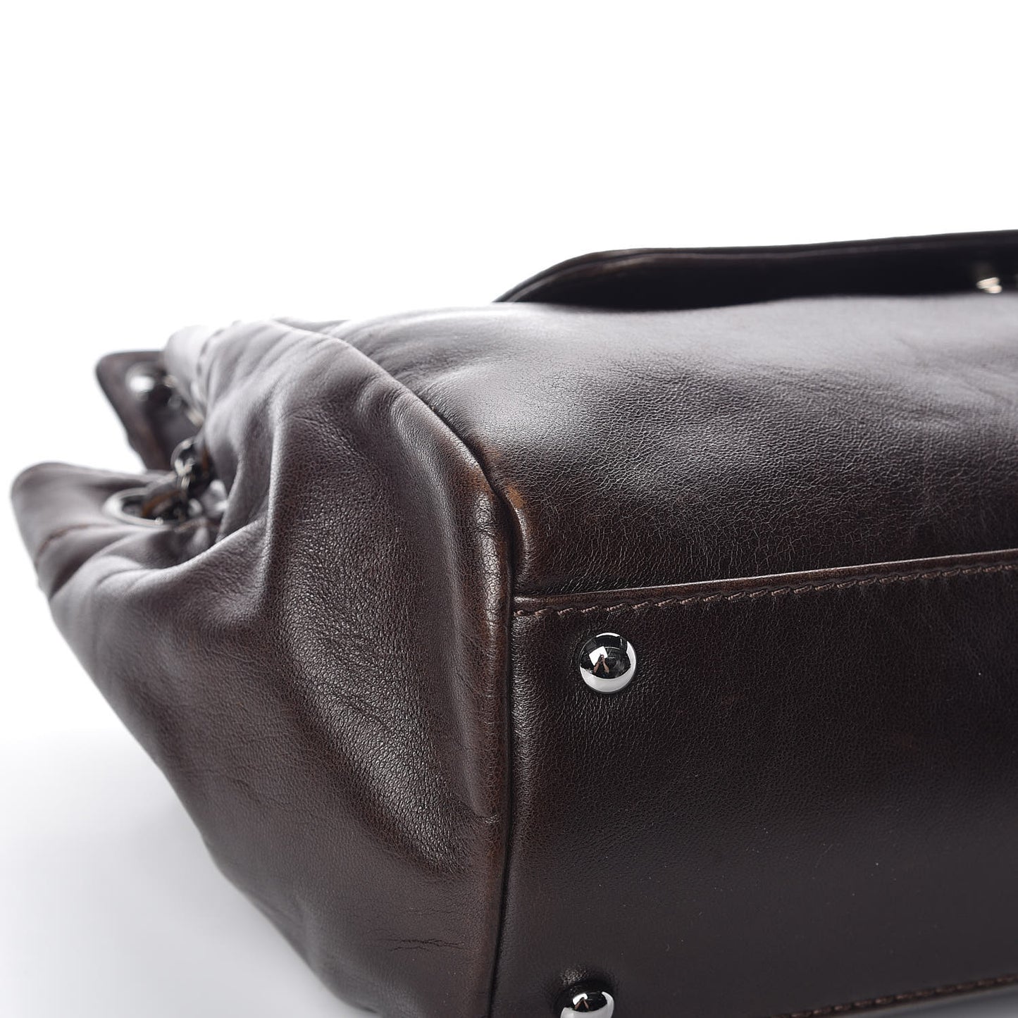 Lambskin Lax Accordion Flap Marron Fonce