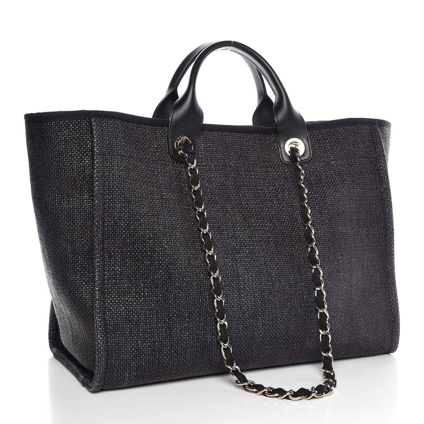 Woven Straw Raffia Large Deauville Tote Black