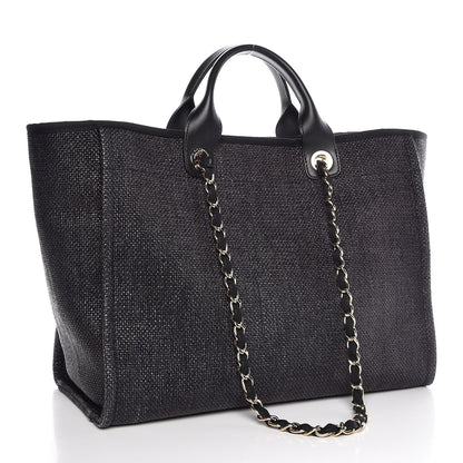 Chanel Woven Straw Raffia Large Deauville Tote Black 3 of 12