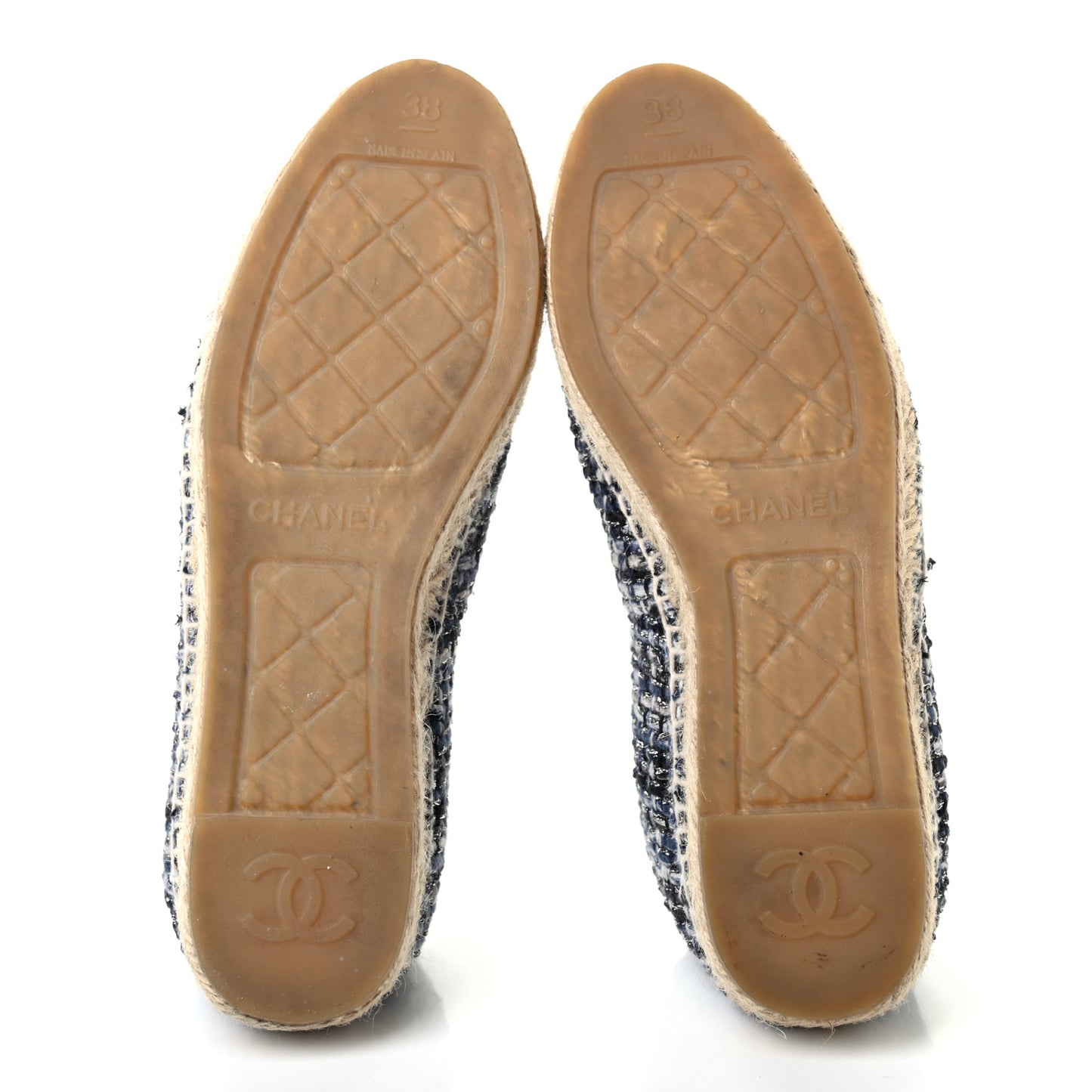 Metallic Tweed Lambskin CC Espadrilles 38 Blue Black Silver