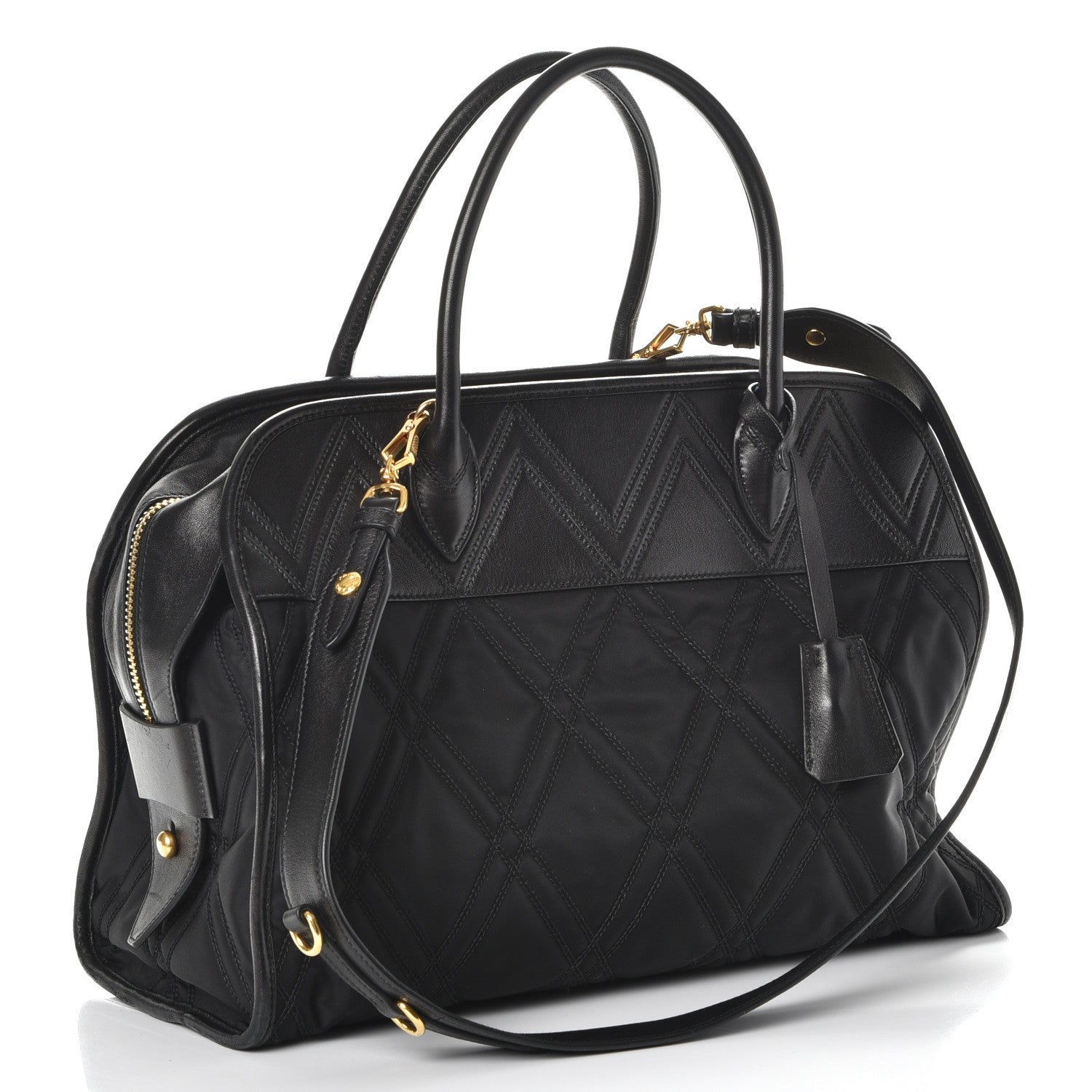Prada Tessuto Nylon Quilted Impunturato Bauletto Nero Black 4 of 9