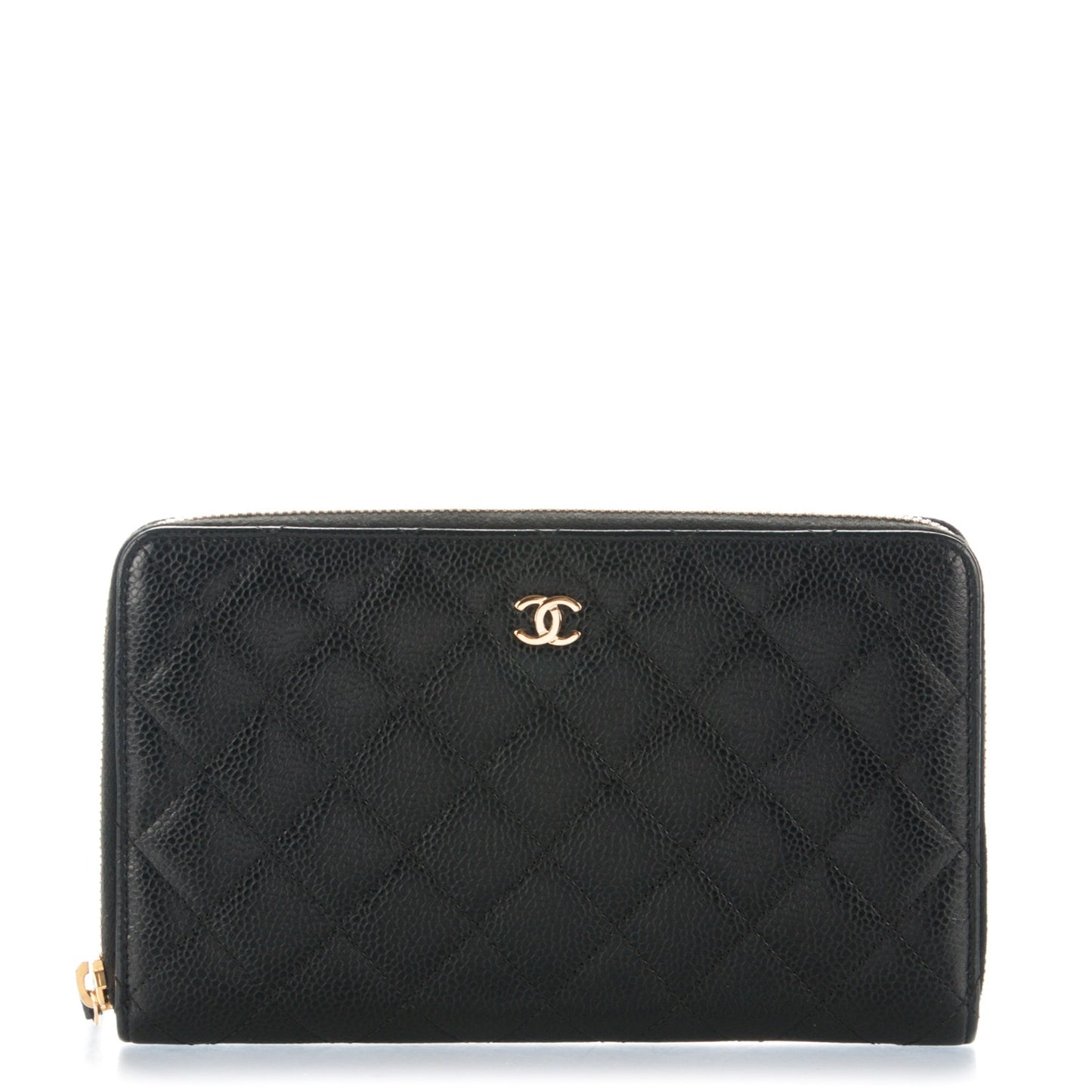 Caviar Quilted Large Zip Around Organizer Wallet Black