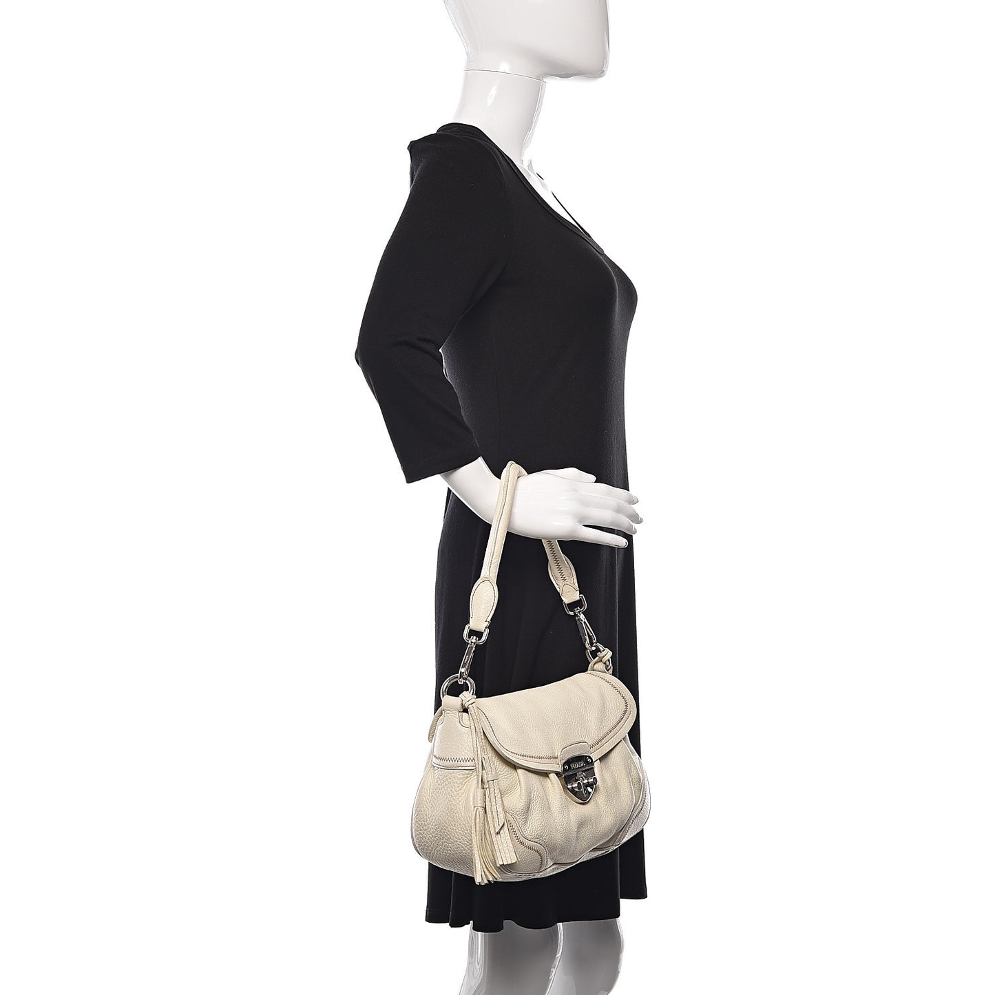 Vitello Daino Pushlock Flap Shoulder Bag Bianco