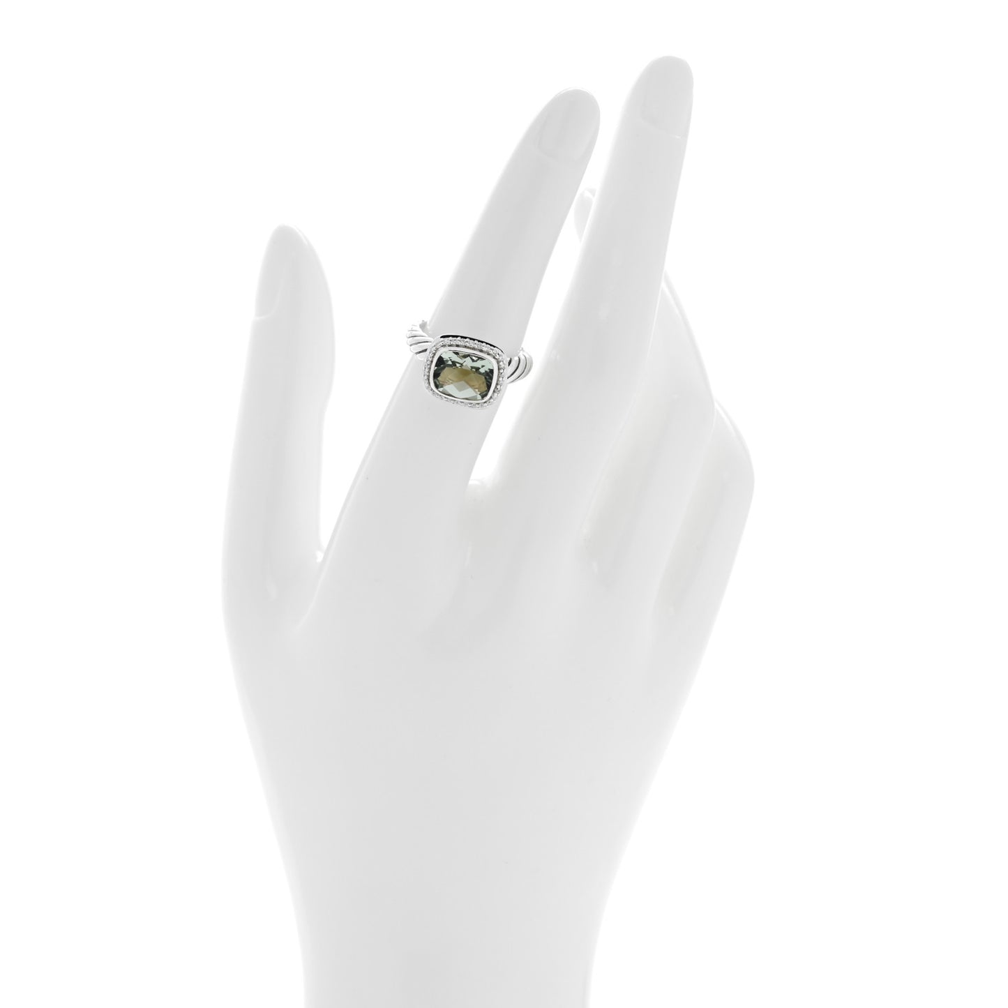 Sterling Silver Diamond Prasiolite 10mm Noblesse Ring 53 6.5