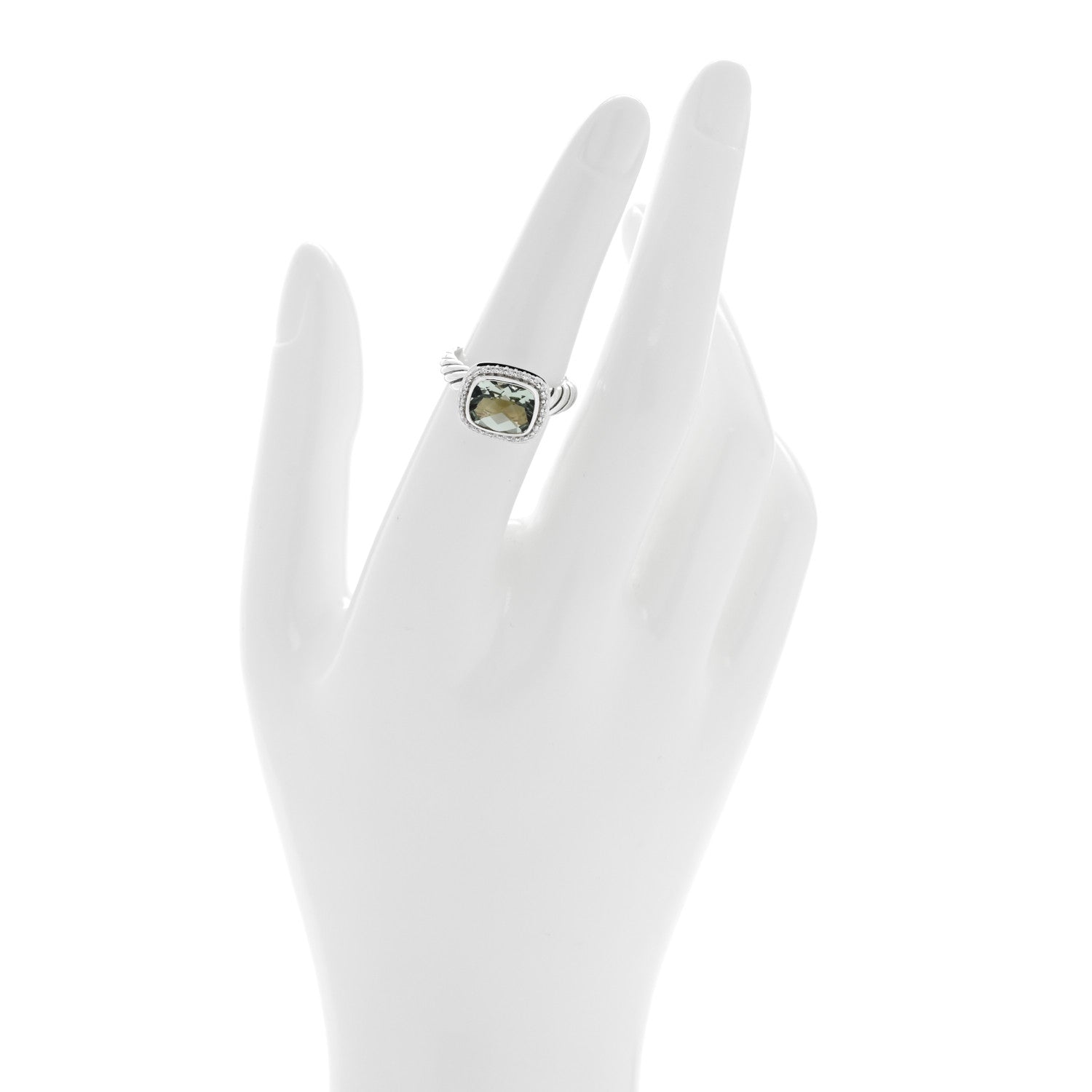 David Yurman Sterling Silver Diamond Prasiolite 10mm Noblesse Ring 53 6.5 2 of 4