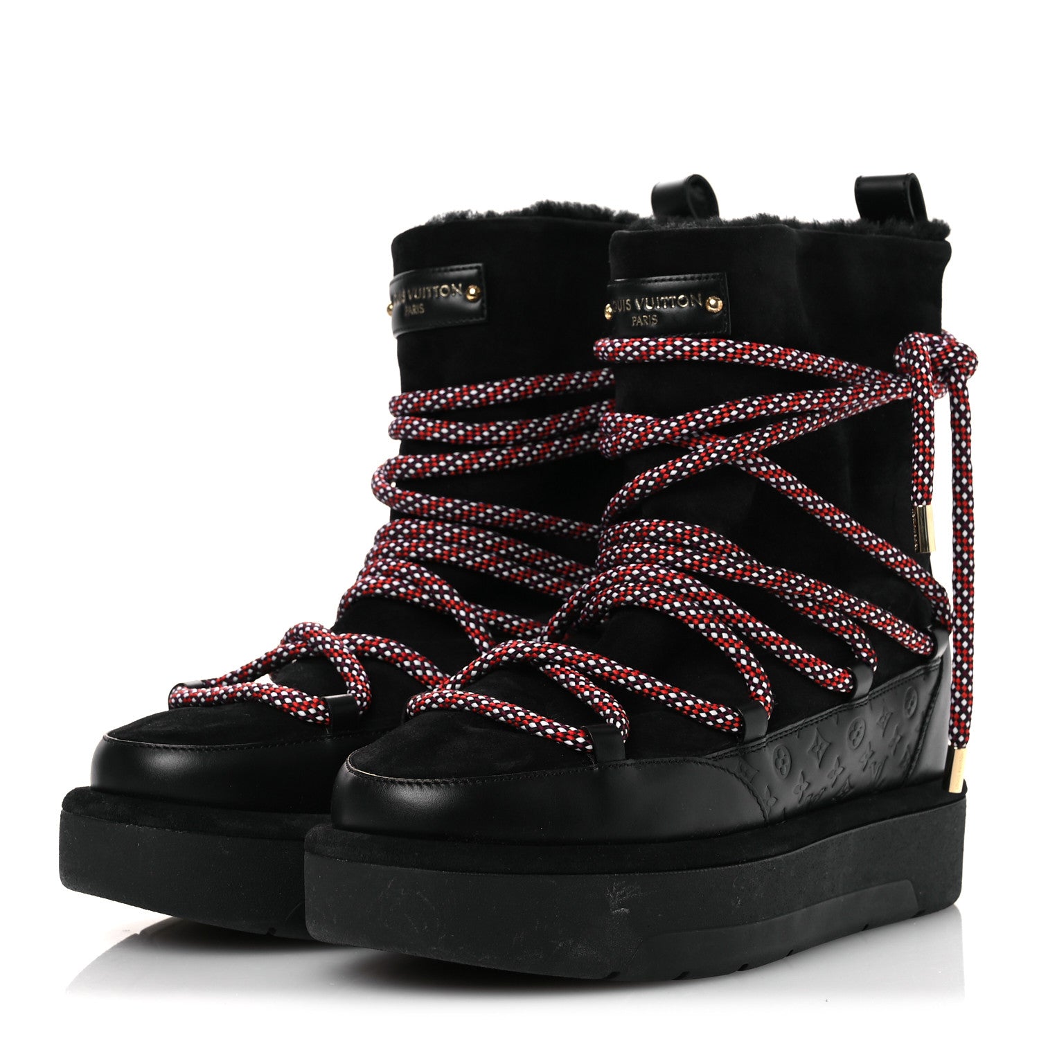 Louis Vuitton Suede Shearling Aspen Platform Ankle Boots 39.5 Black 4 of 11