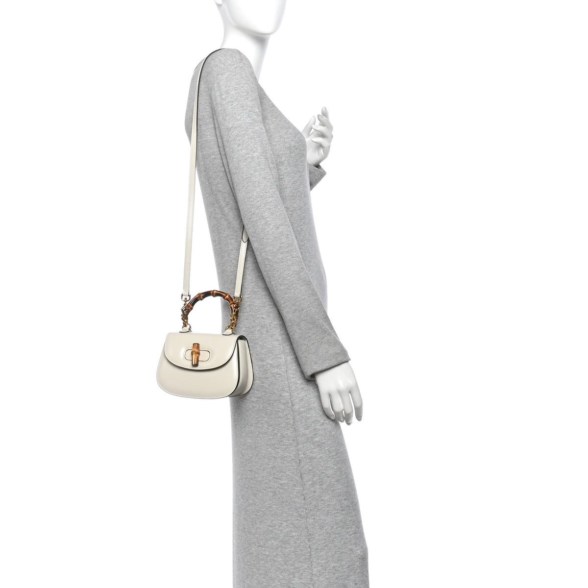Gucci Boarded Dyana Lux Calfskin Web Mini Bamboo 1947 Top Handle Bag Mystic White 2 of 12