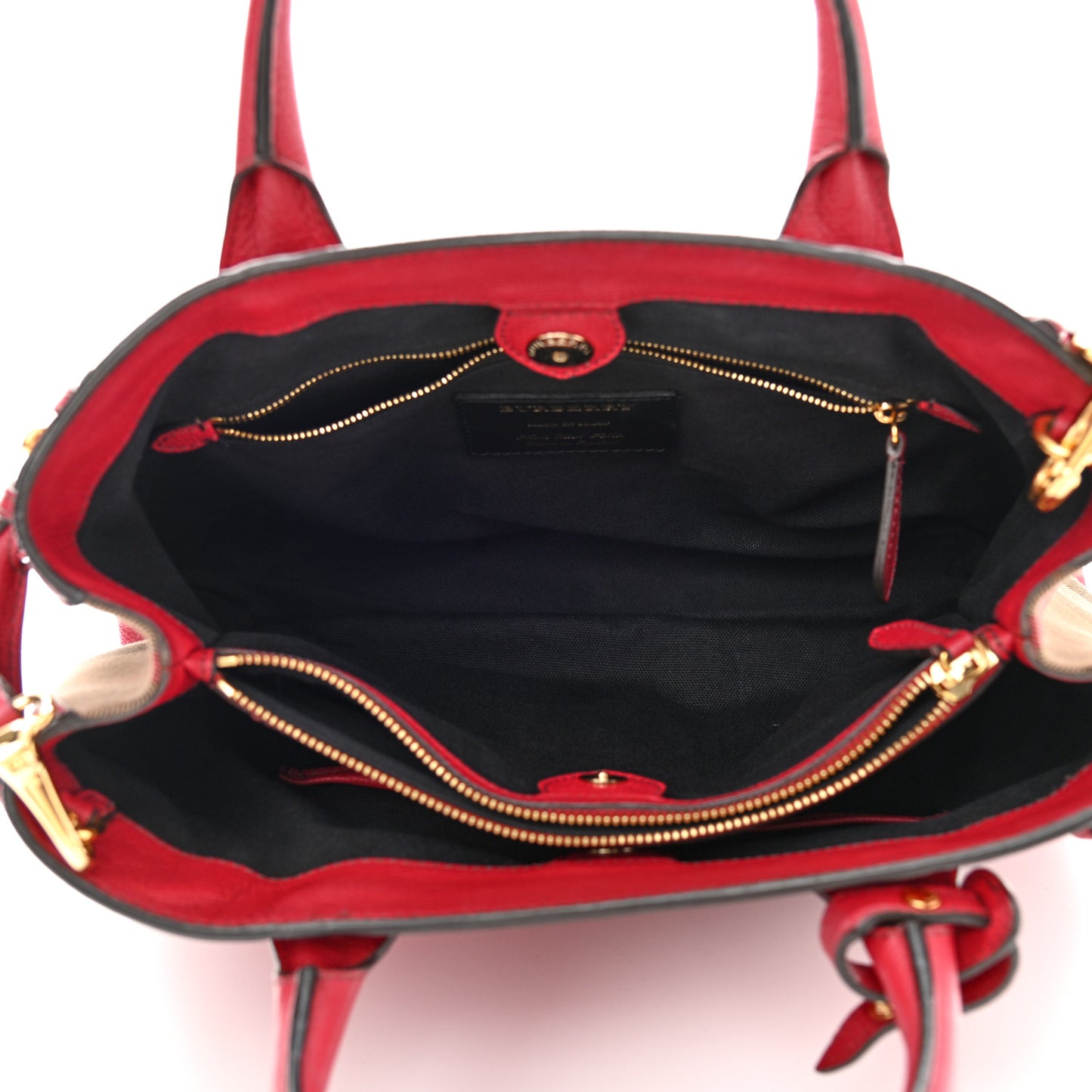 Grainy Calfskin House Check Medium Banner Tote Red