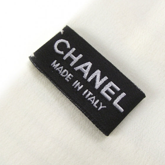 Chanel Long Silk CC Logo Stitched Scarf White 4 of 5