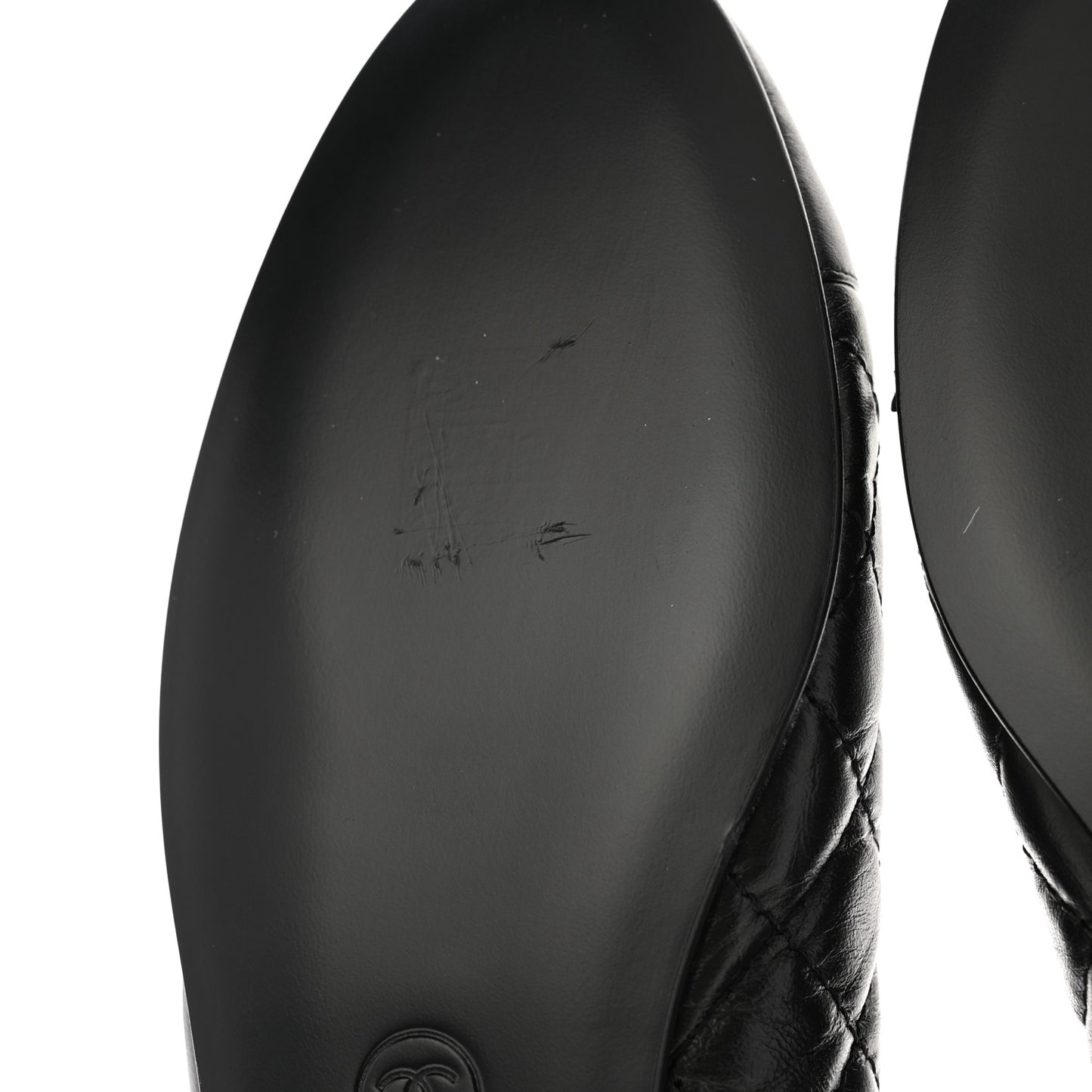 Aged Calfskin Quilted CC Cap Toe Ballerina Flats 38.5 Black