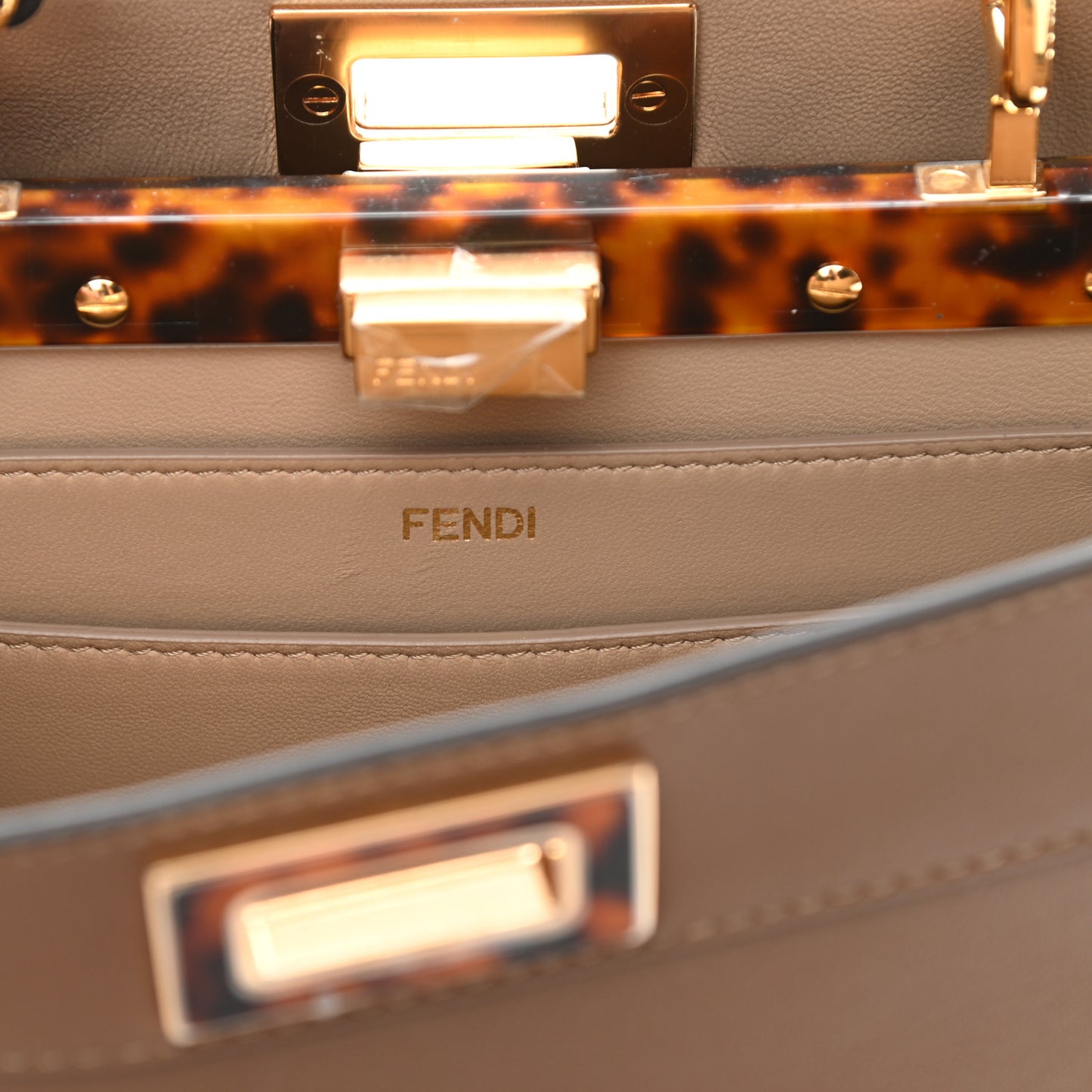 Vitello Seta Shiny Nappa Plexiglass Small Peekaboo I SEE U Satchel Foresta Sasso