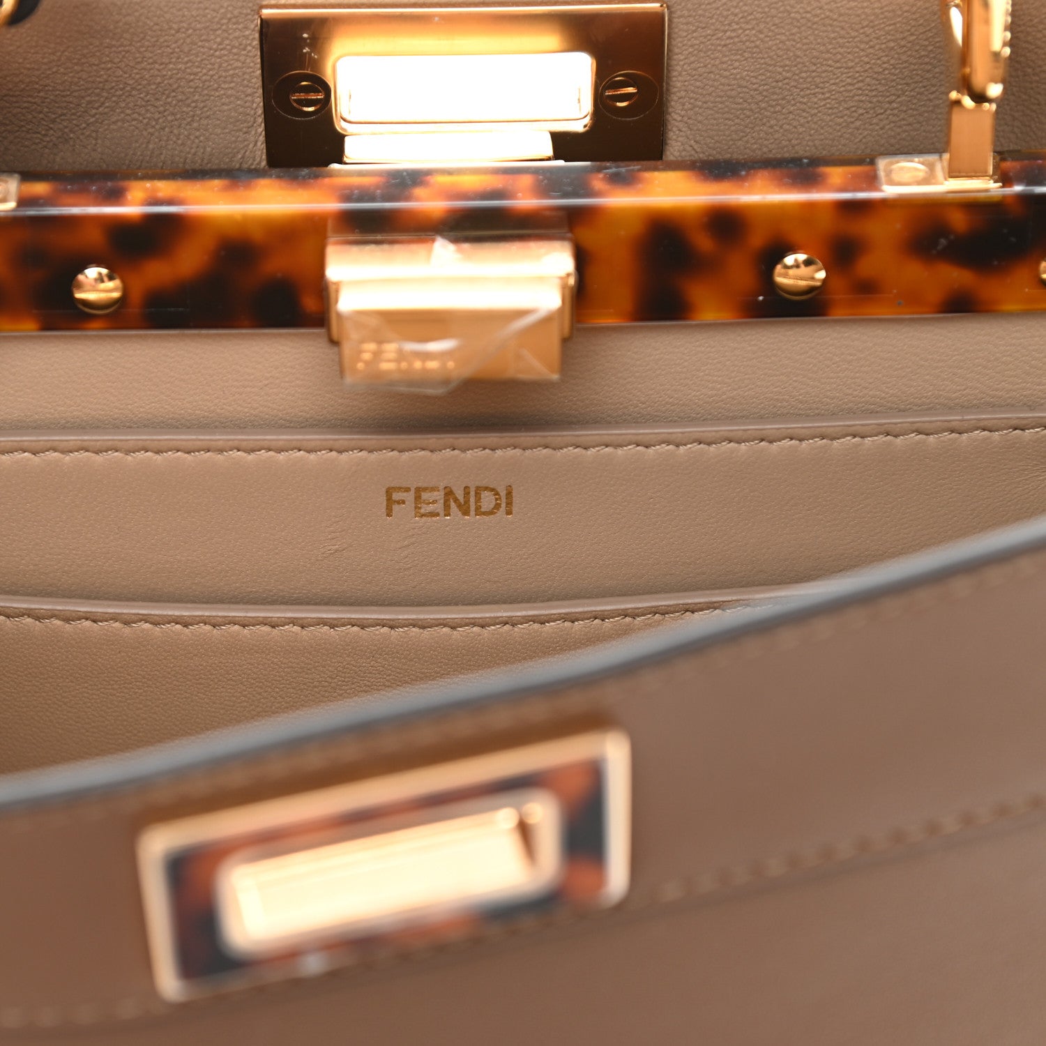 Fendi Vitello Seta Shiny Nappa Plexiglass Small Peekaboo I SEE U Satchel Foresta Sasso 7 of 13