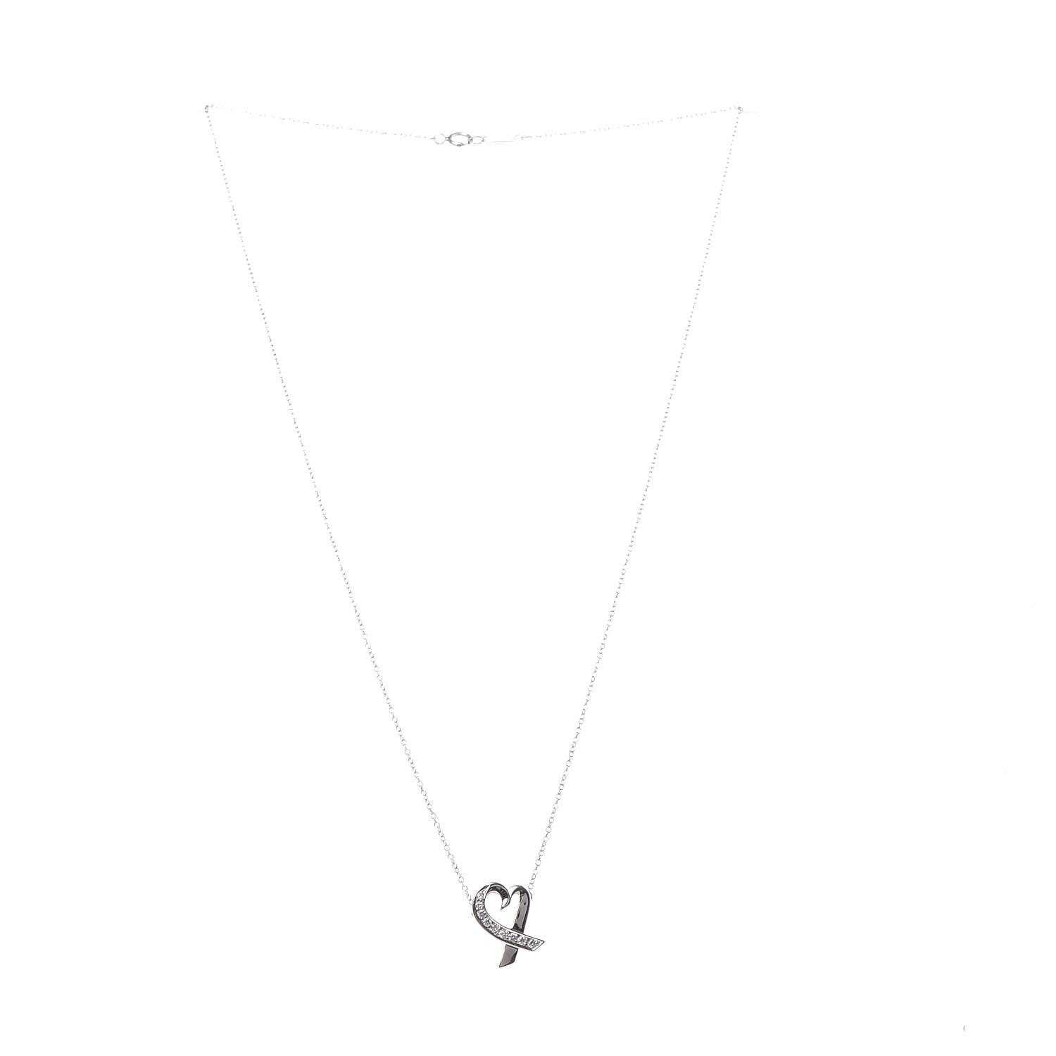 Tiffany 18K White Gold Diamond Small Paloma Picasso Loving Heart Necklace 3 of 6