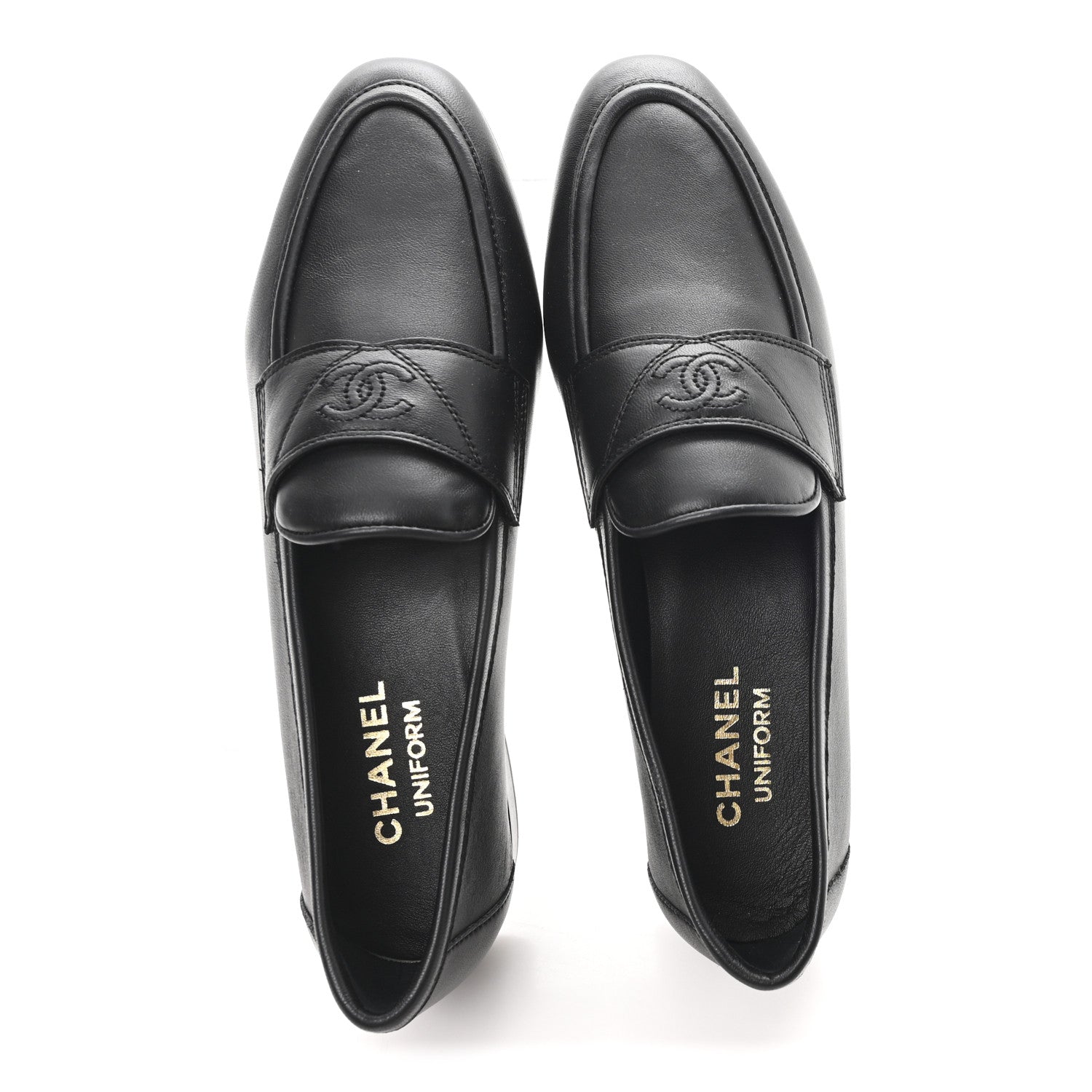 Chanel Lambskin Womens Stitched CC Loafers 38 Black 2 of 9