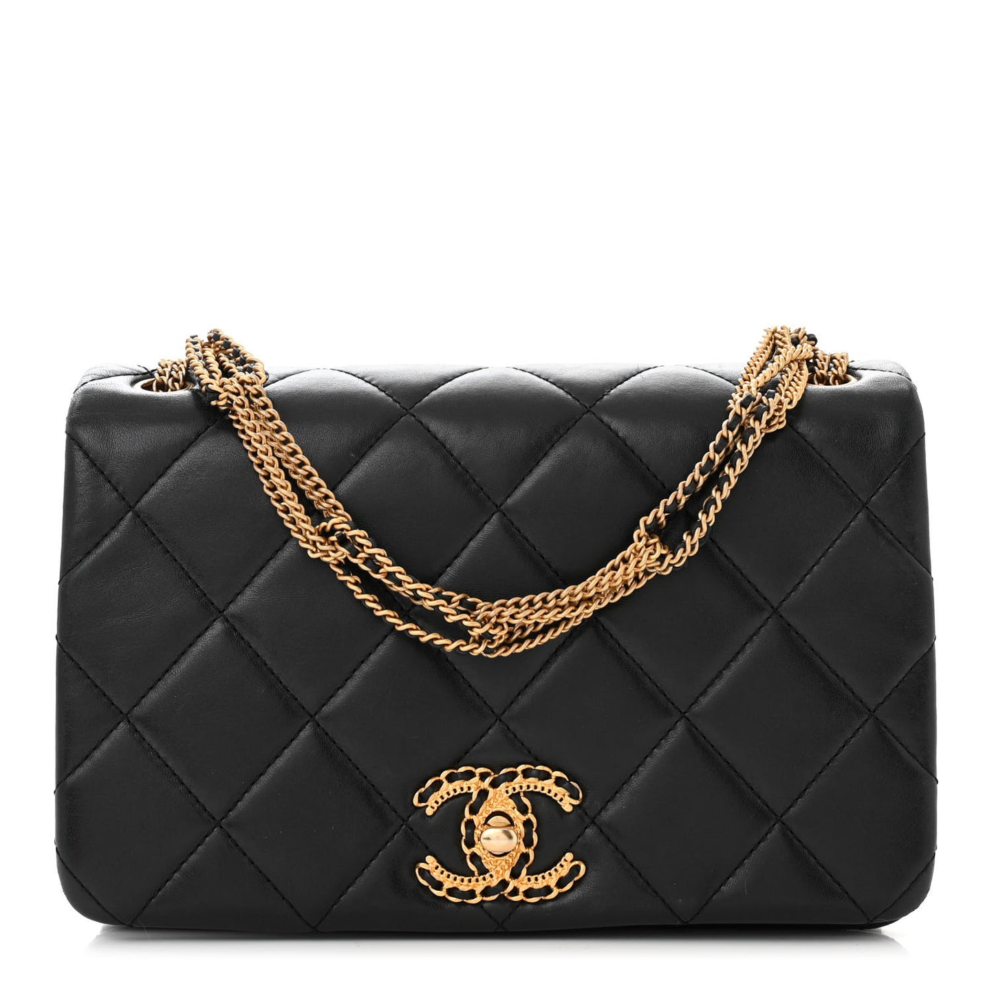 Lambskin Quilted On And On Small Chain Flap Black