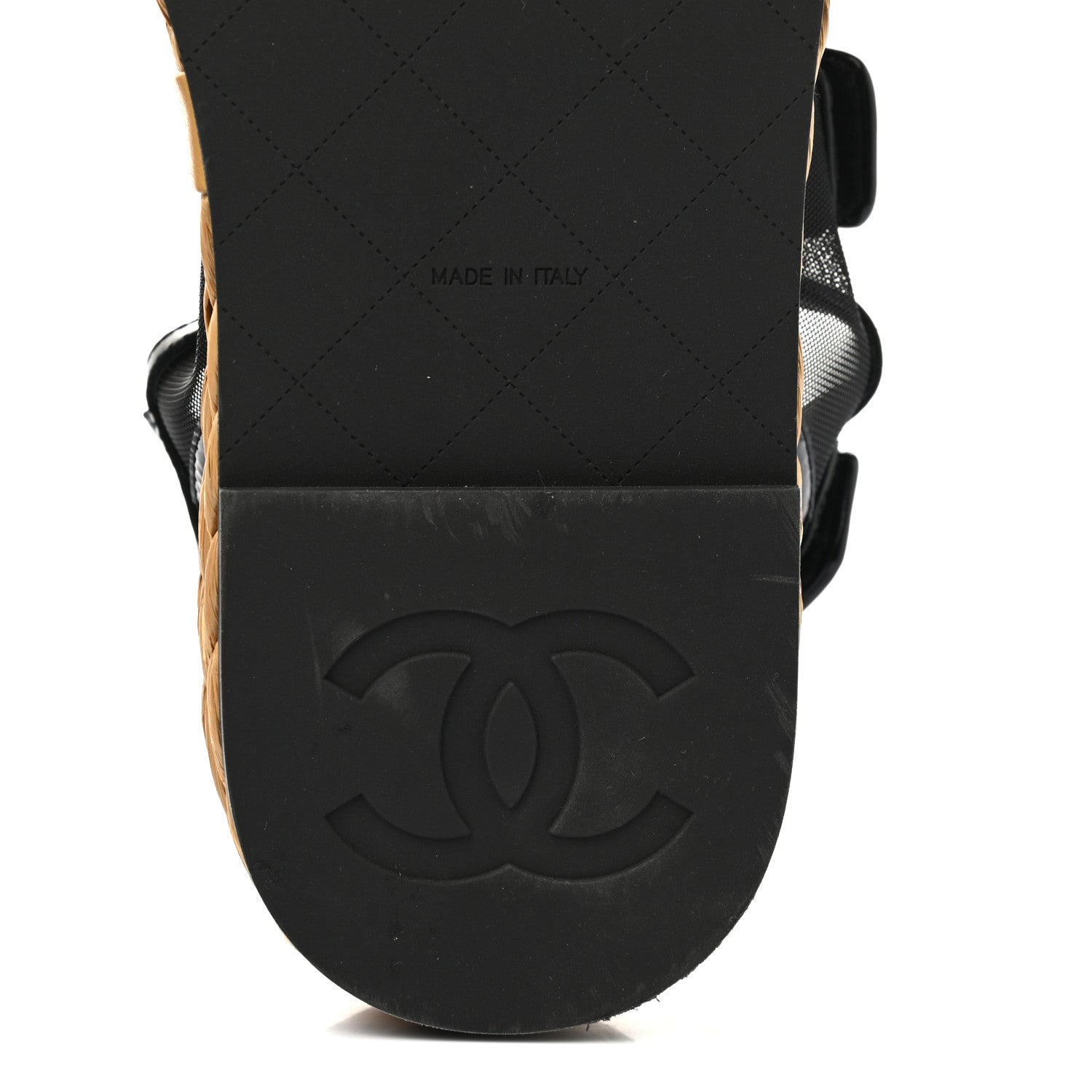 Chanel Mesh Patent Calfskin Velcro Dad Sandals 37 Black 7 of 10