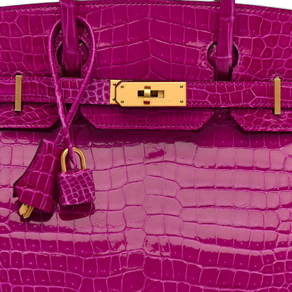 Hermes Shiny Porosus Crocodile Horseshoe Birkin 30 Rose Scheherazade 8 of 11
