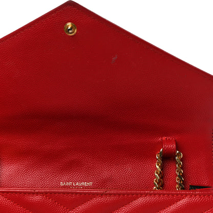 Saint Laurent Grain De Poudre Matelasse Chevron Monogram Chain Wallet New Red 21 of 21