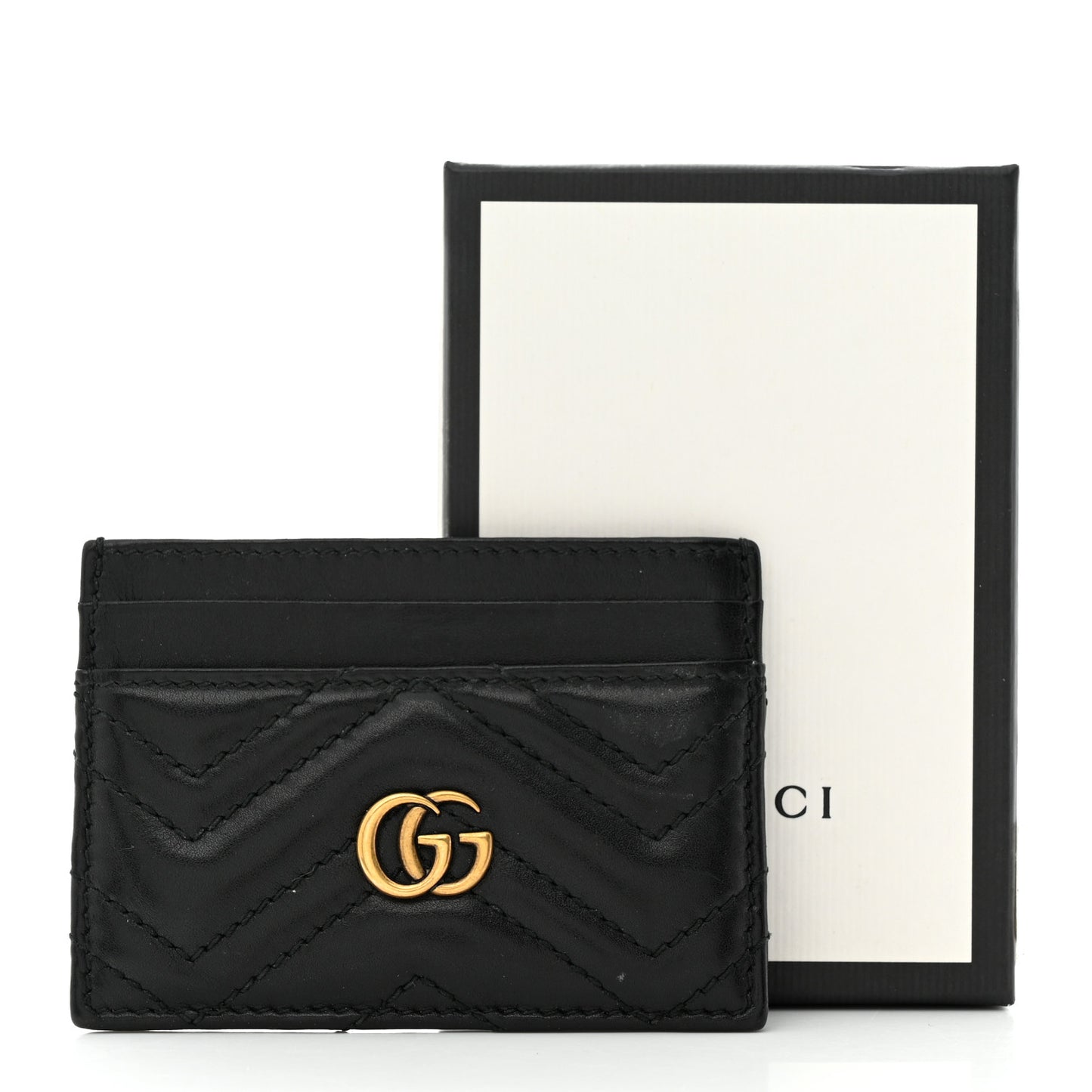 Calfskin Matelasse GG Marmont Card Holder Black