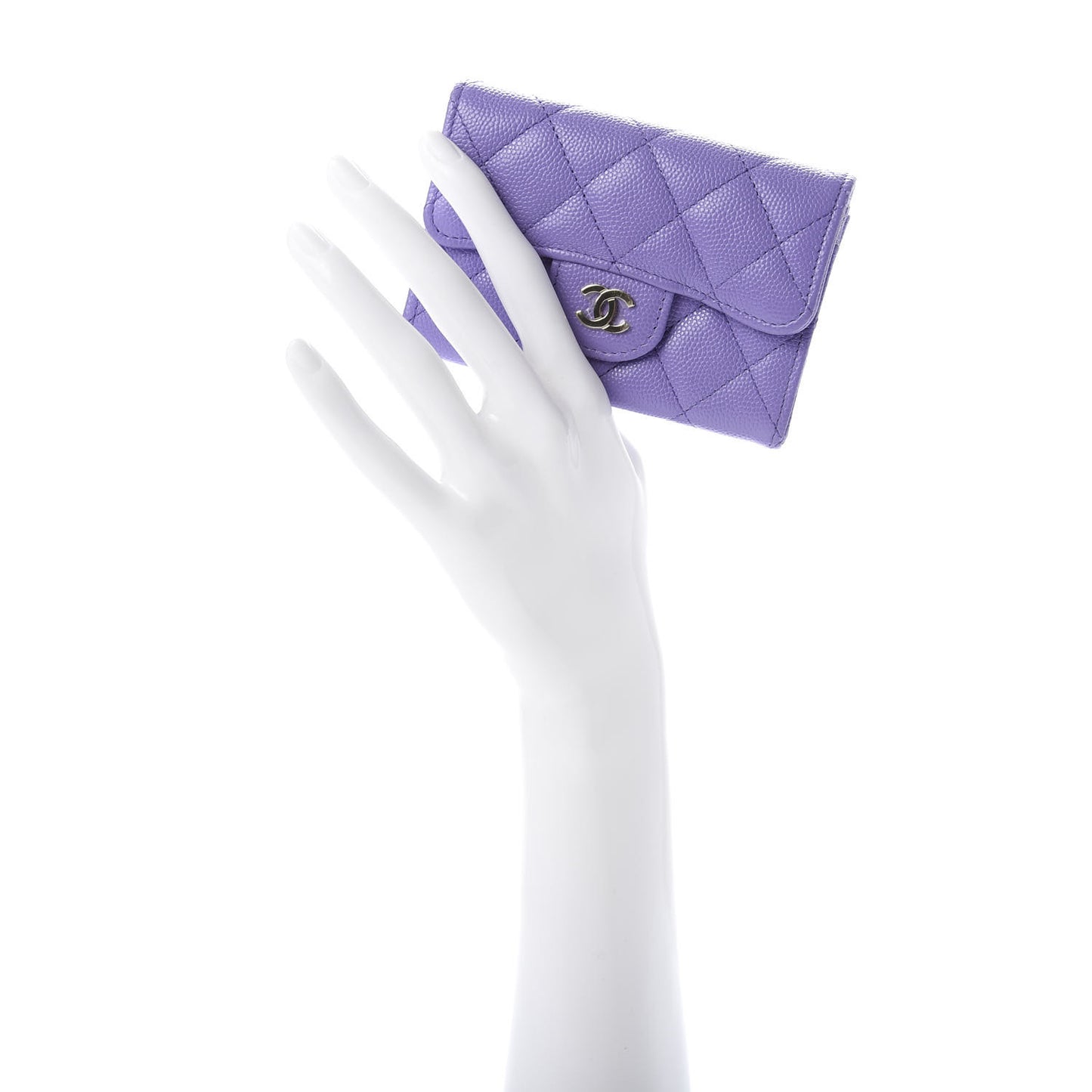 Caviar Quilted Flap Card Holder Wallet Purple