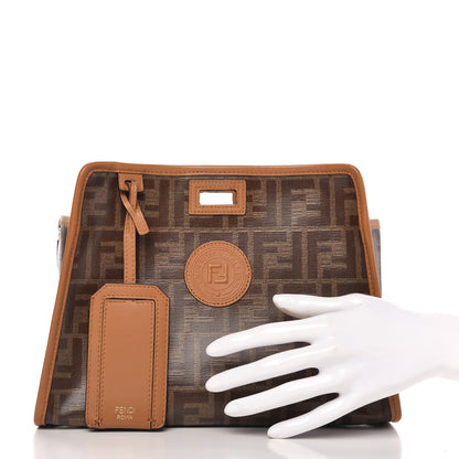 Fendi Glazed Fabric Vitello Century FF 1974 Stamp Patch Mini Peekaboo Defender Cover Mogano Panna Caramello 2 of 11