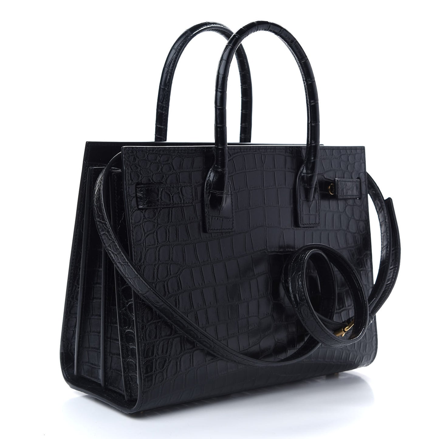 Calfskin Crocodile Embossed Baby Sac De Jour Black