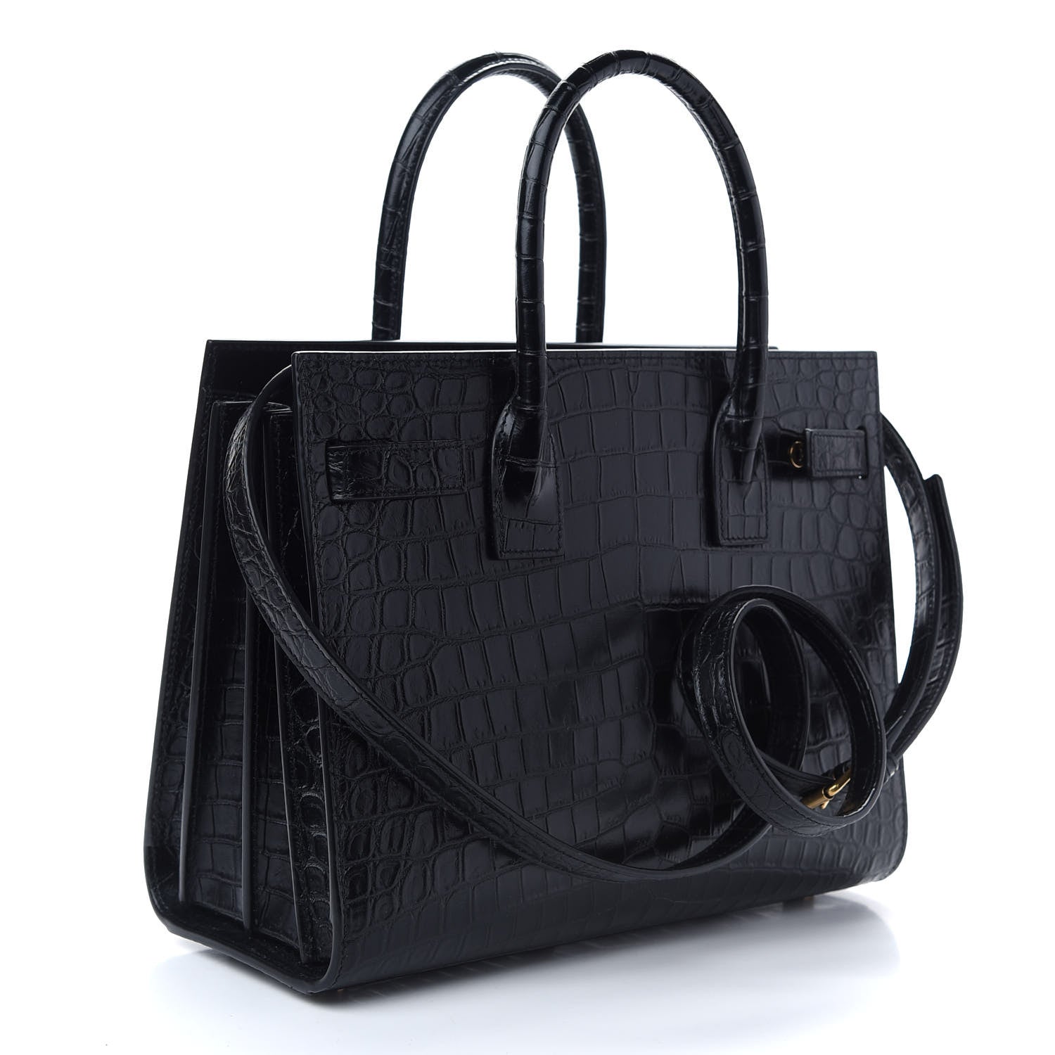 Saint Laurent Calfskin Crocodile Embossed Baby Sac De Jour Black 3 of 8